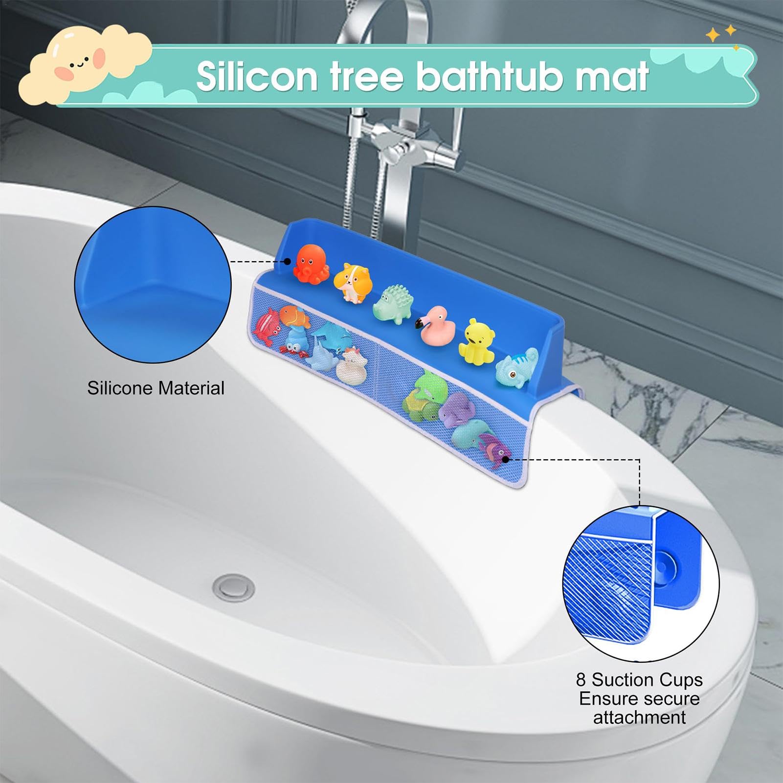 **Tub Topper Splash Guard for Kids - Bathtub Shelf with Suction Cups for Toy Storage - Perfect for Boys & Girls Bath Time Fun - Ideal for Organizing Bath Toys & Preventing Water Splashes**