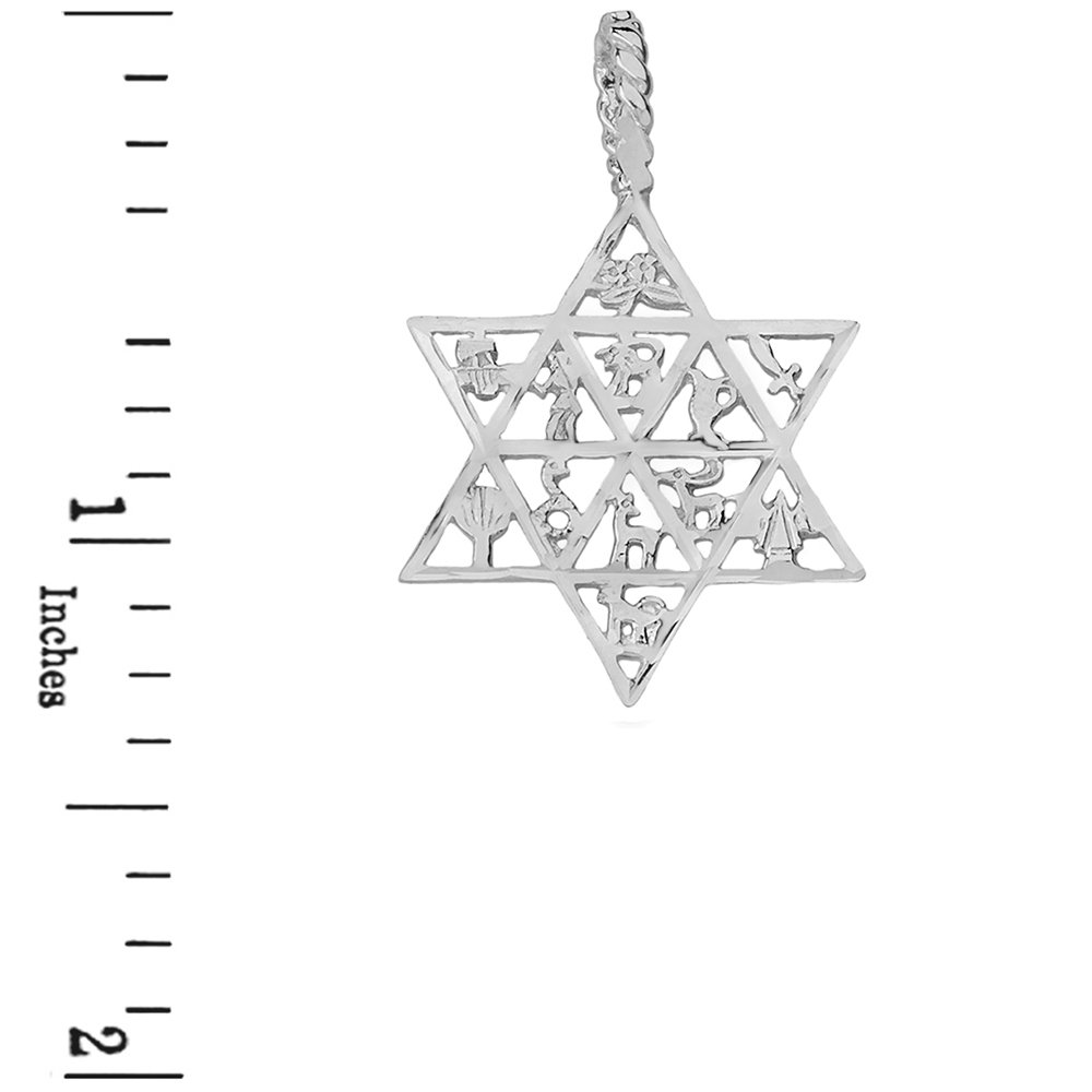 12 Tribes of Israel Jewish Star of David Pendant Necklace - Sterling Silver Hebrew Charm for Men & Women - Perfect for Hanukkah Gifts, Bar Mitzvah & Jewish Jewelry Collection