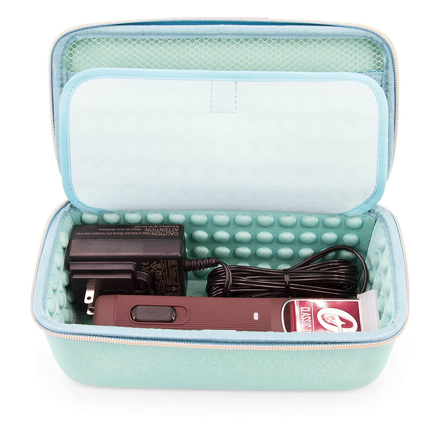 CASEMATIX Professional Barber Travel Case for Clippers, Hair Trimmers & Buzzers – Portable Salon Organizer for Hairstylists – Turquoise Storage for Hair Cutting Tools – Perfect for Travel, Salon & Home Use