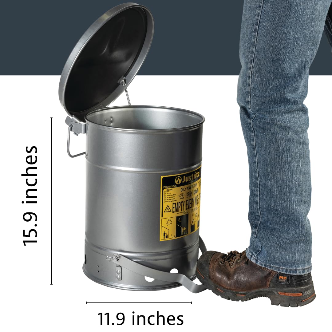 Justrite 6 Gallon Galvanized Steel Oily Waste Can - 16