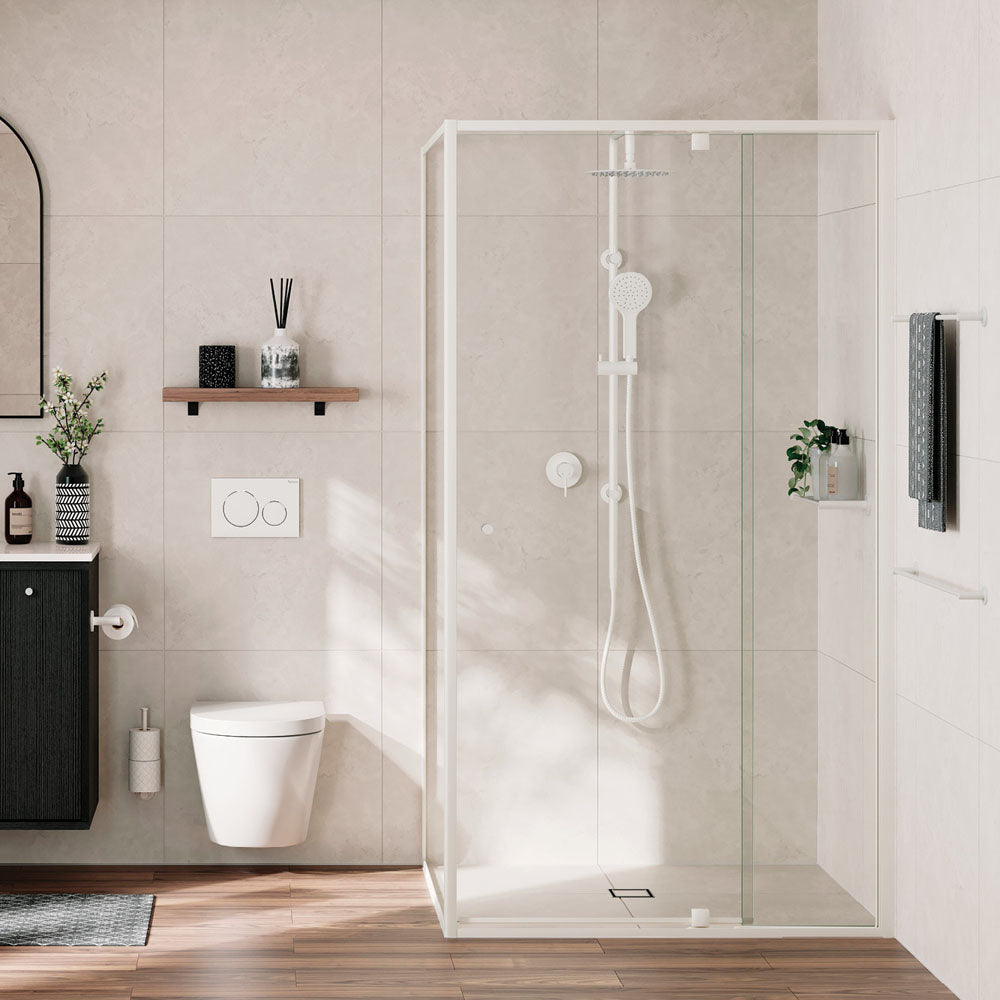 Fienza 455109MW Kaya Twin Shower Head in Matte White - High Pressure Rainfall & Handheld Combo for Luxurious Spa Experience at Home