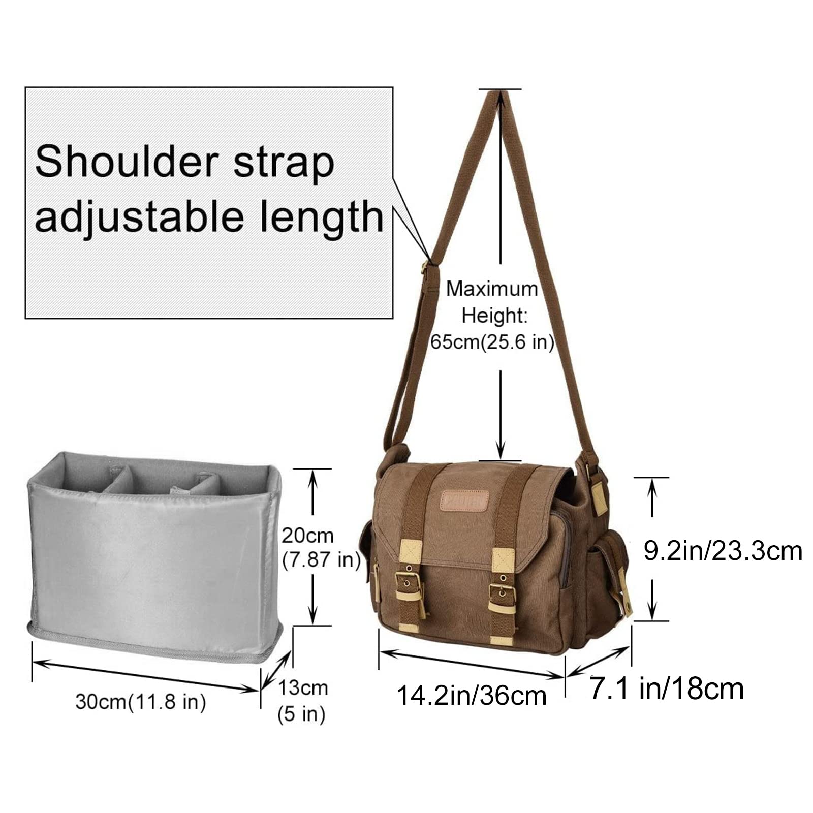 Durable Canvas DSLR/SLR Camera Bag Case Compatible with Nikon, Canon, Sony Mirrorless Cameras - Tripod Holder & Adjustable Shoulder Strap - Perfect for Travel, Photography & Outdoor Shooting (Brown)