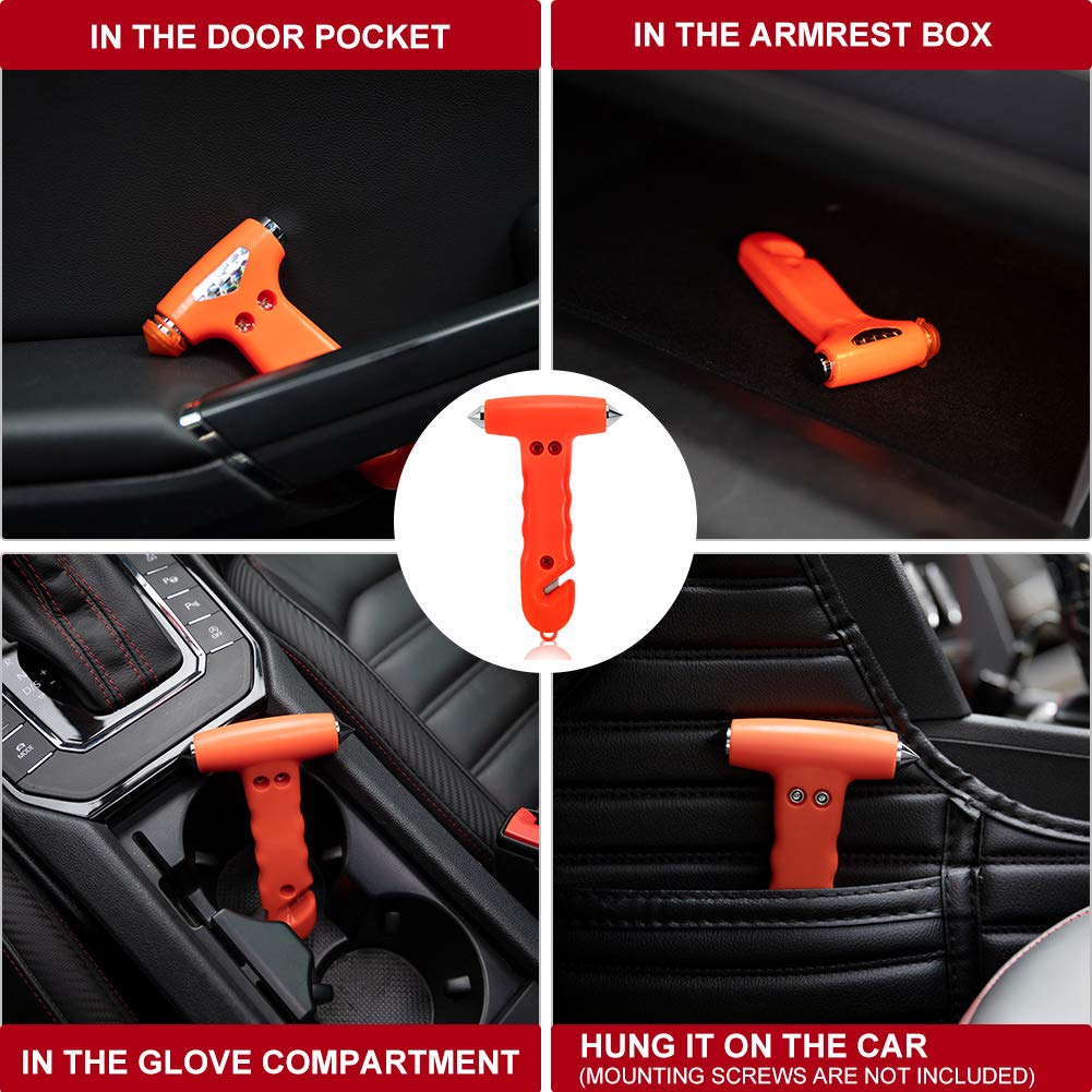 2-Pack Car Safety Hammer & Seatbelt Cutter - Emergency Escape Tool with Window Breaker & Belt Cutter - Red Auto Rescue Kit for Car Accidents (Perfect for Emergency Roadside Situations & Vehicle Safety Preparedness)