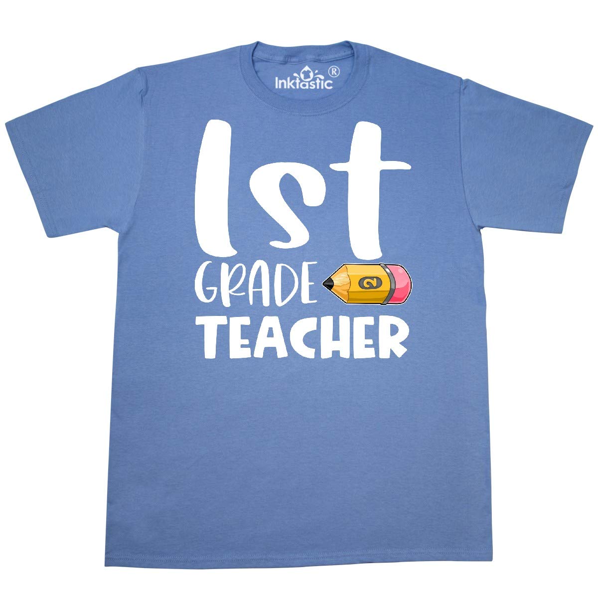 Inktastic First Grade Teacher Pencil Graphic T-Shirt - Fun & Comfortable Cotton Tee for Educators, Back to School, Classroom Gifts