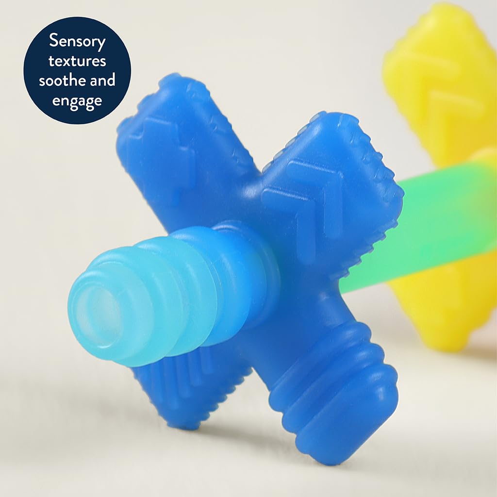 Itzy Ritzy Teensy Tube Teether - Soft Silicone Baby Teething Toy for Front Teeth & Back Molars, Textured Hollow Design (Rainbow) | Perfect for Soothing Sore Gums at Home or On-the-Go