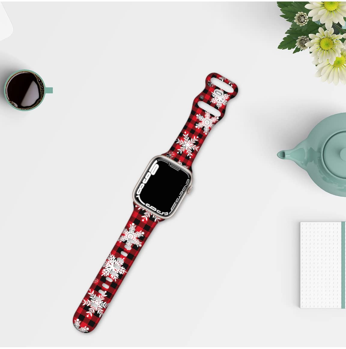 Christmas Holiday Sport Bands for Apple Watch 38mm 40mm 41mm - Durable Silicone Floral Design for Women & Men - Compatible with All iWatch Series - Perfect for Workouts, Running & Holiday Gifts