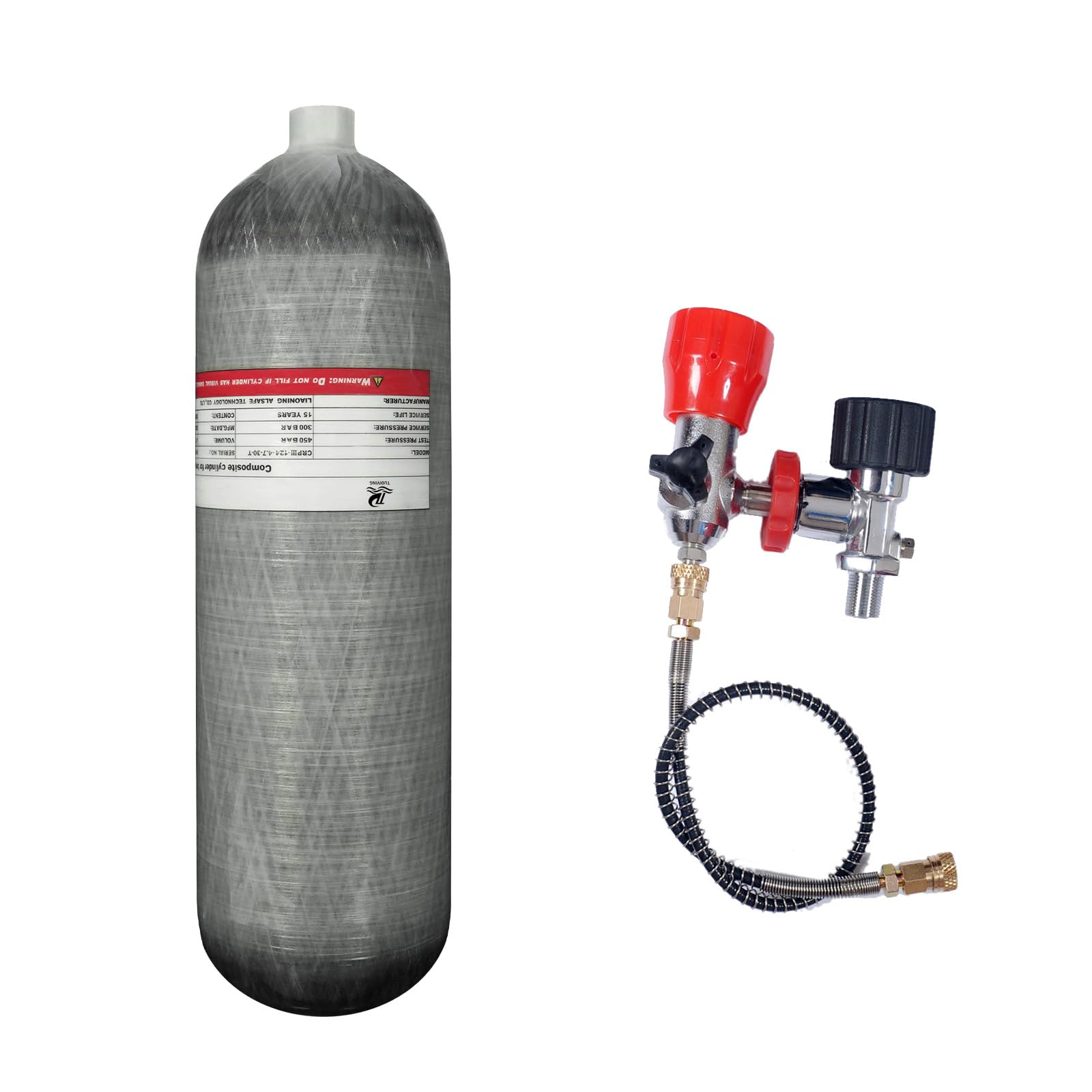 TUDIVING 4.7L 4500Psi Carbon Fiber High Pressure Scuba Tank - 286 Cu in Diving Cylinder with DIN Valve & M18x1.5 Thread for Scuba Diving, PCP Air Rifles, Paintball & Filling Stations - Lightweight & Durable for Professional & Recreational Use