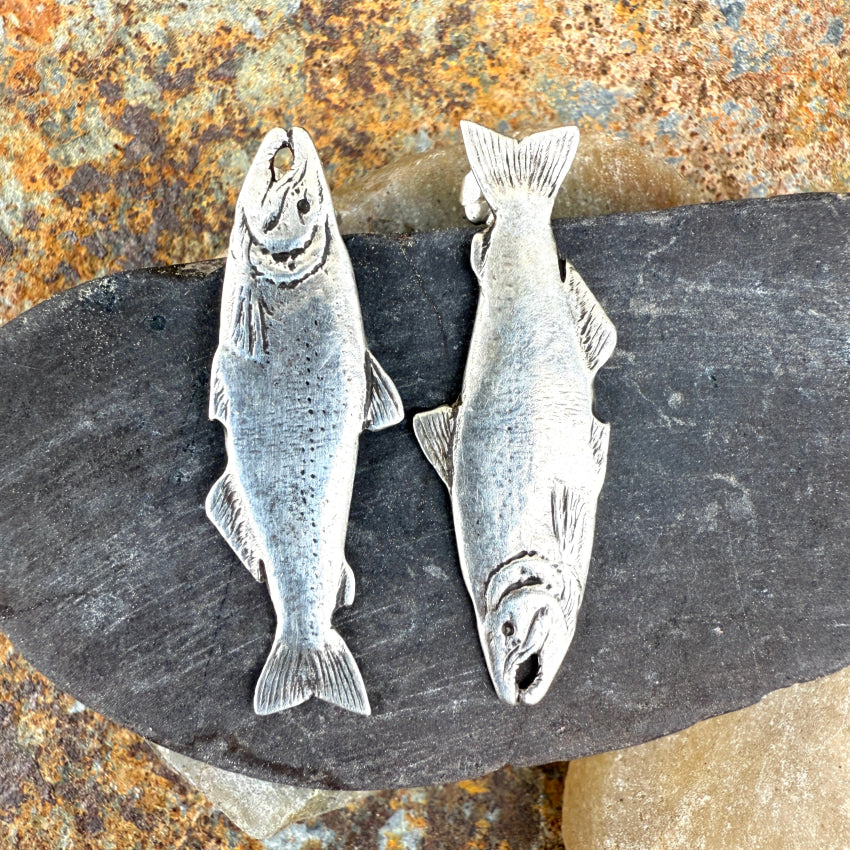 Sterling Silver Salmon Fish Pierced Post Earrings - Handcrafted Jewelry for Women, Gift for Fishermen & Nature Lovers - Perfect for Outdoor Adventures, Fishing Trips & Casual Wear