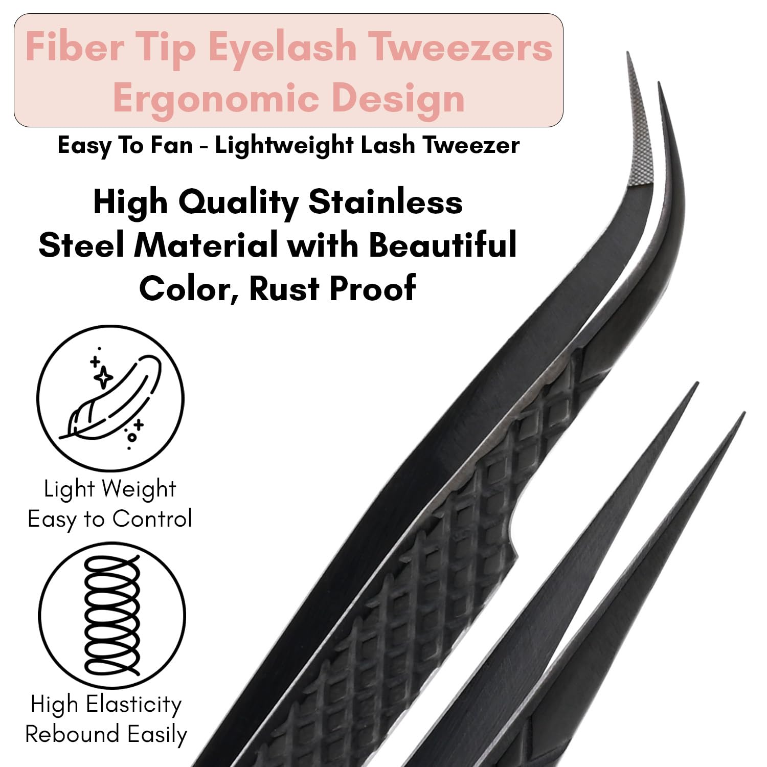 Premium Eyelash Extension Tweezers Set of 2 - Japanese Steel Microgrip & Isolation Tweezers for Professional Lash Artists | Curved Volume Tweezers for Salon & Home Use | Durable Black Lash Tools