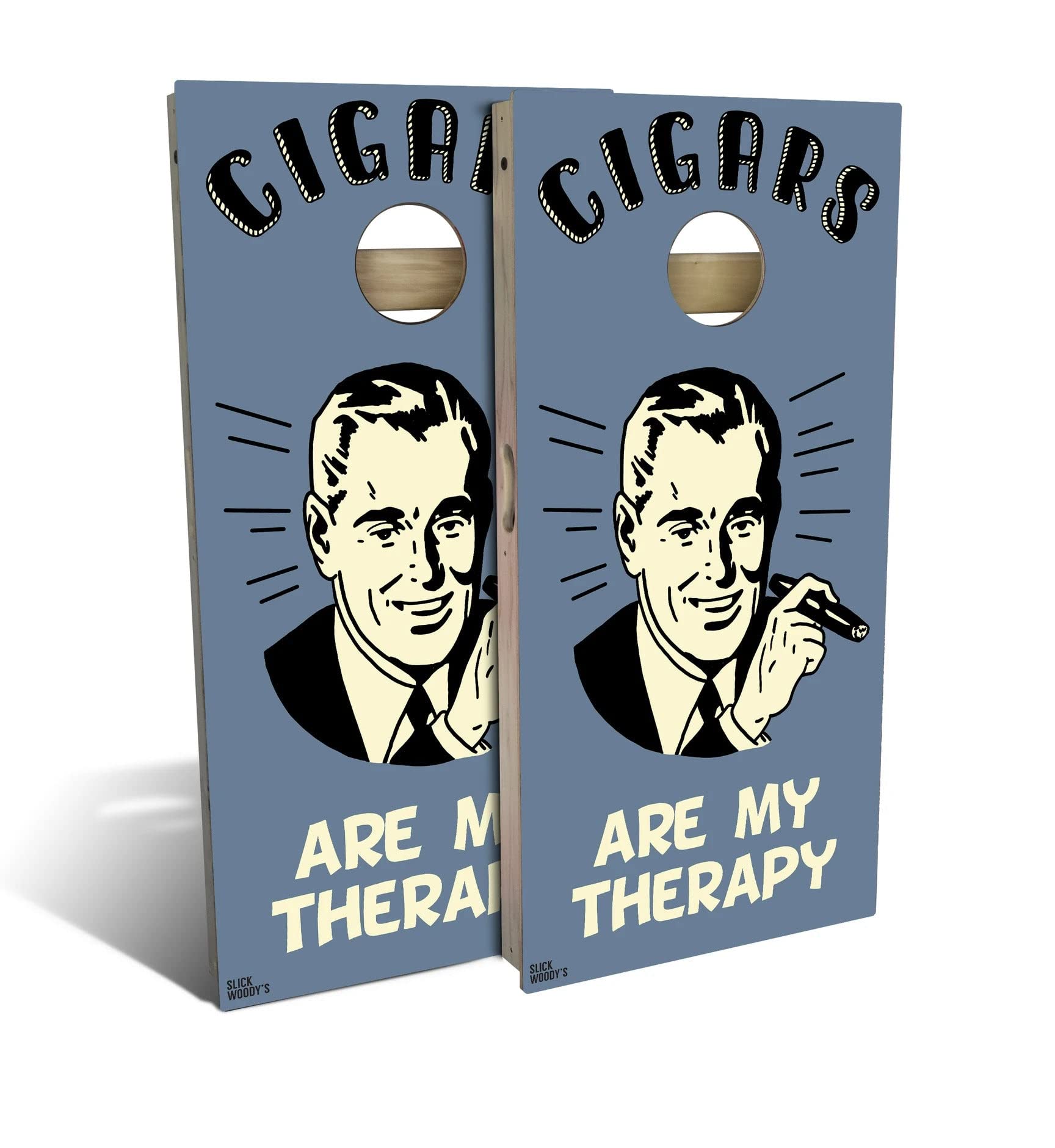 Skip's Garage Cigar Poster Cornhole Board Set - Regulation Size Bean Bag Toss Game with 2 Boards & 8 Bags - Perfect for Tailgating, Backyard BBQs, and Outdoor Parties