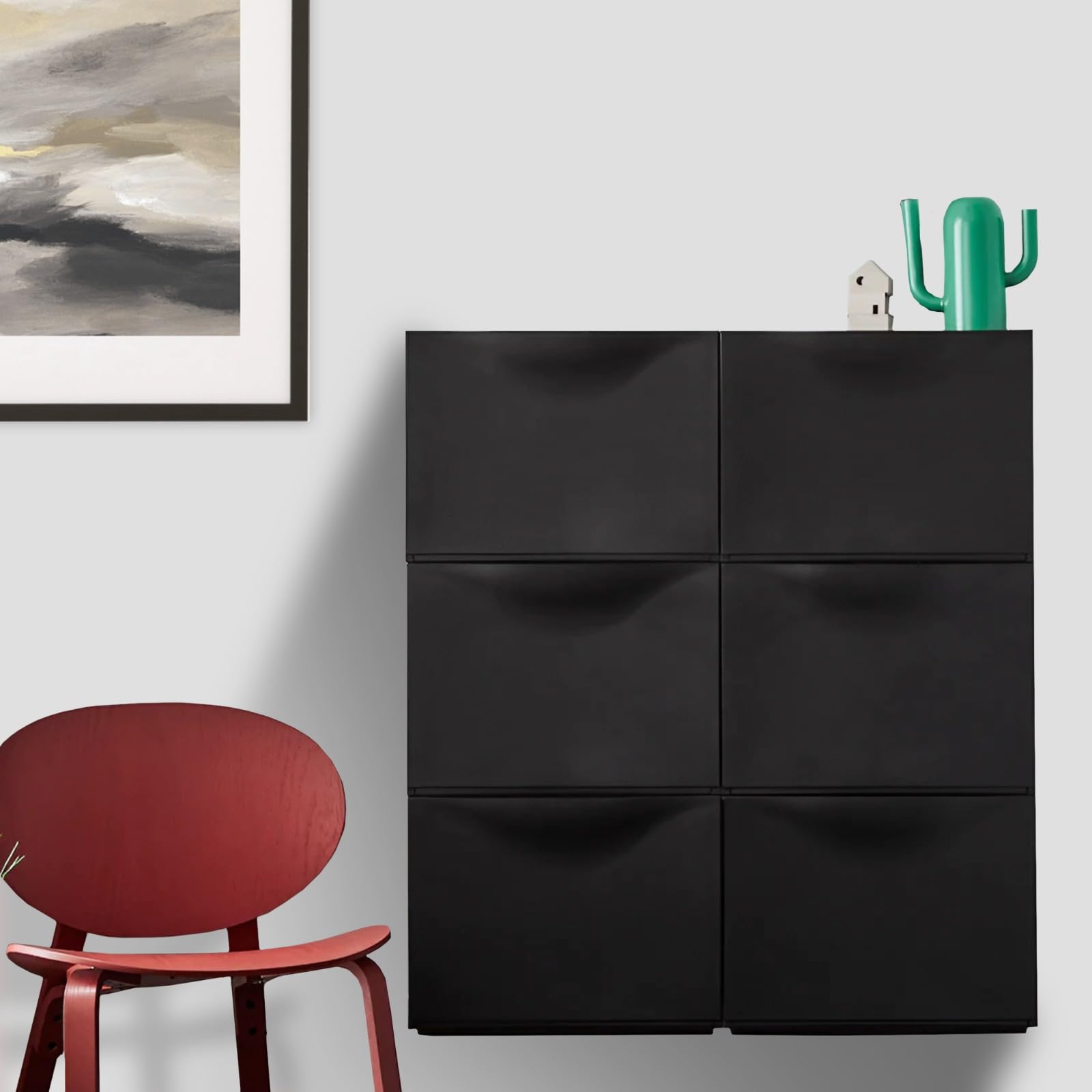 White & Black Shoe Storage Cabinet with 2 Flip Doors - 52x18x78cm Narrow Entryway Shoe Rack Organizer for Hallway, Closet & Small Spaces - Space Saving Shoe Cabinet for Home & Apartment
