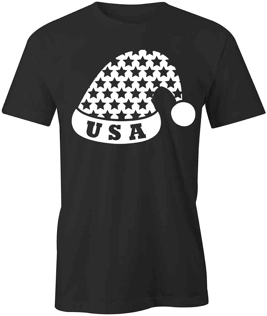 USA Christmas Hat Graphic T-Shirt - Black Printed Holiday Tee for Men & Women | Christmas Party, Gift Exchange, Ugly Sweater Contest