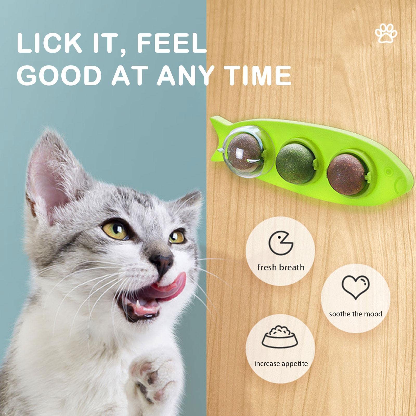Organic Catnip Wall Balls - Mint Flavored Rotatable Cat Treat Toys for Teeth Cleaning | Edible Cat Licking Balls & Chew Toys | Perfect for Indoor Play, Dental Care & Stress Relief for Kittens & Adult Cats
