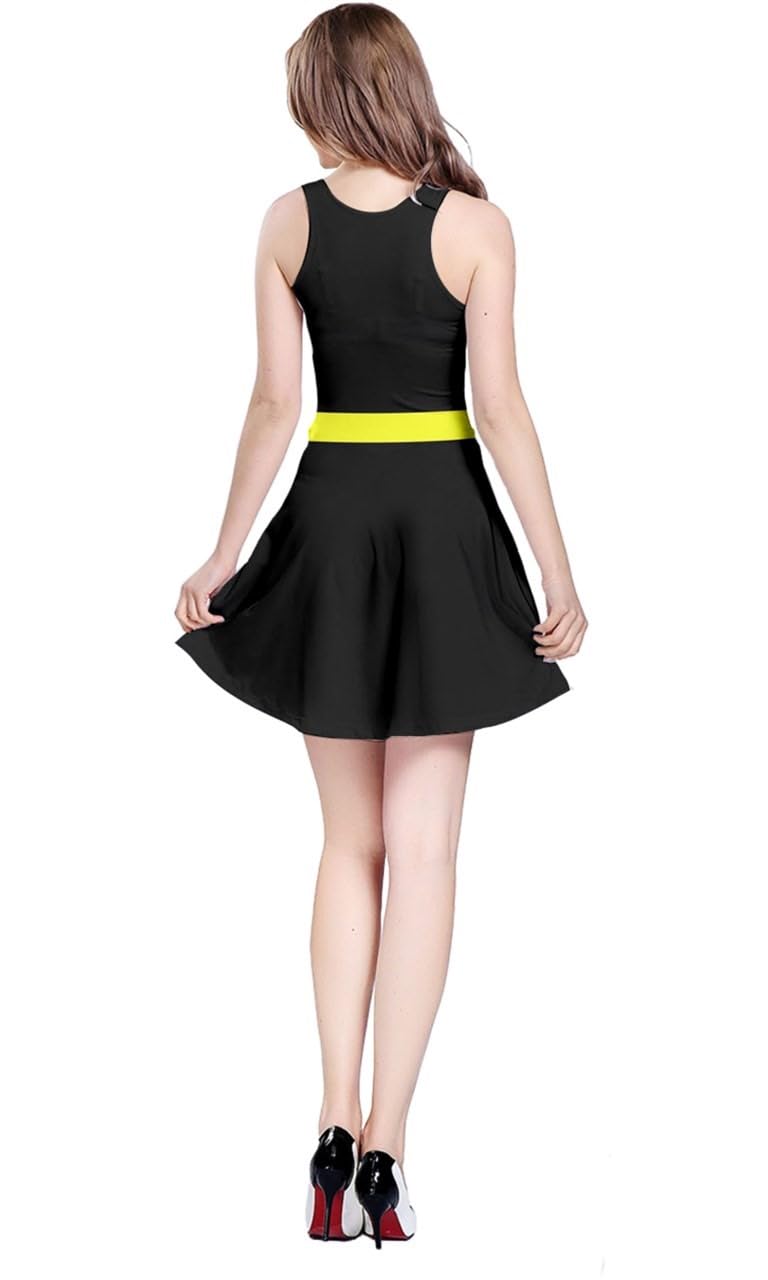 Women's Casual Party Flare Dress - Black Bat Cartoon Print Sleeveless Dress Size M | Fun Halloween Costume & Night Out Outfit