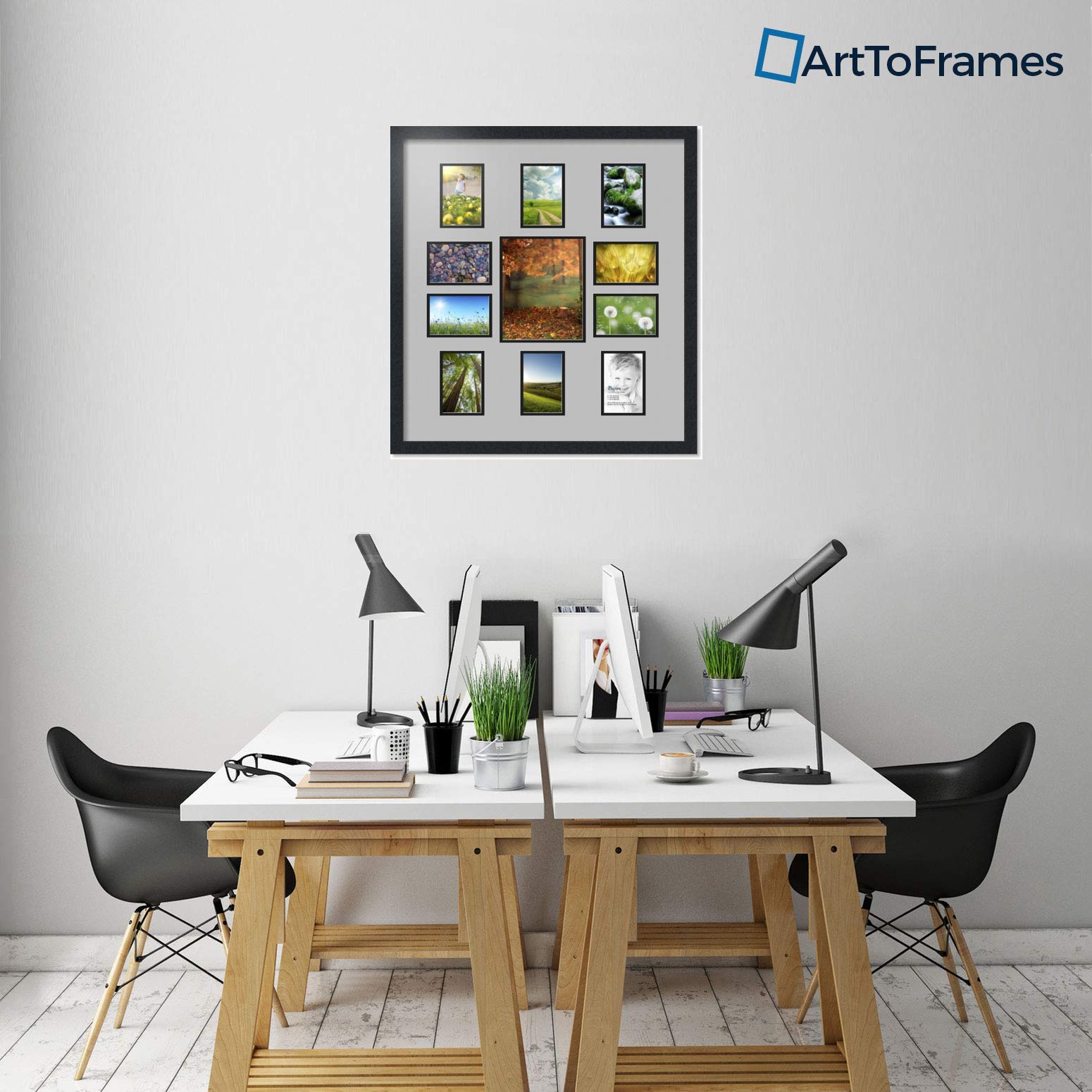 Art to Frames Double Mat Collage Photo Frame - 8x10 & 10x4.6 Openings, Satin Black Frame for Wall Display | Perfect for Family Photos, Wedding Memories & Home Decor