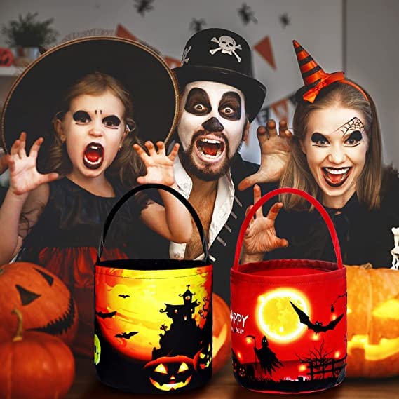 LED Light Up Halloween Candy Bucket - Reusable Pumpkin Trick or Treat Tote Bag with Handles for Kids Party Supplies | Perfect for Trick-or-Treating, Halloween Parties & Classroom Favors