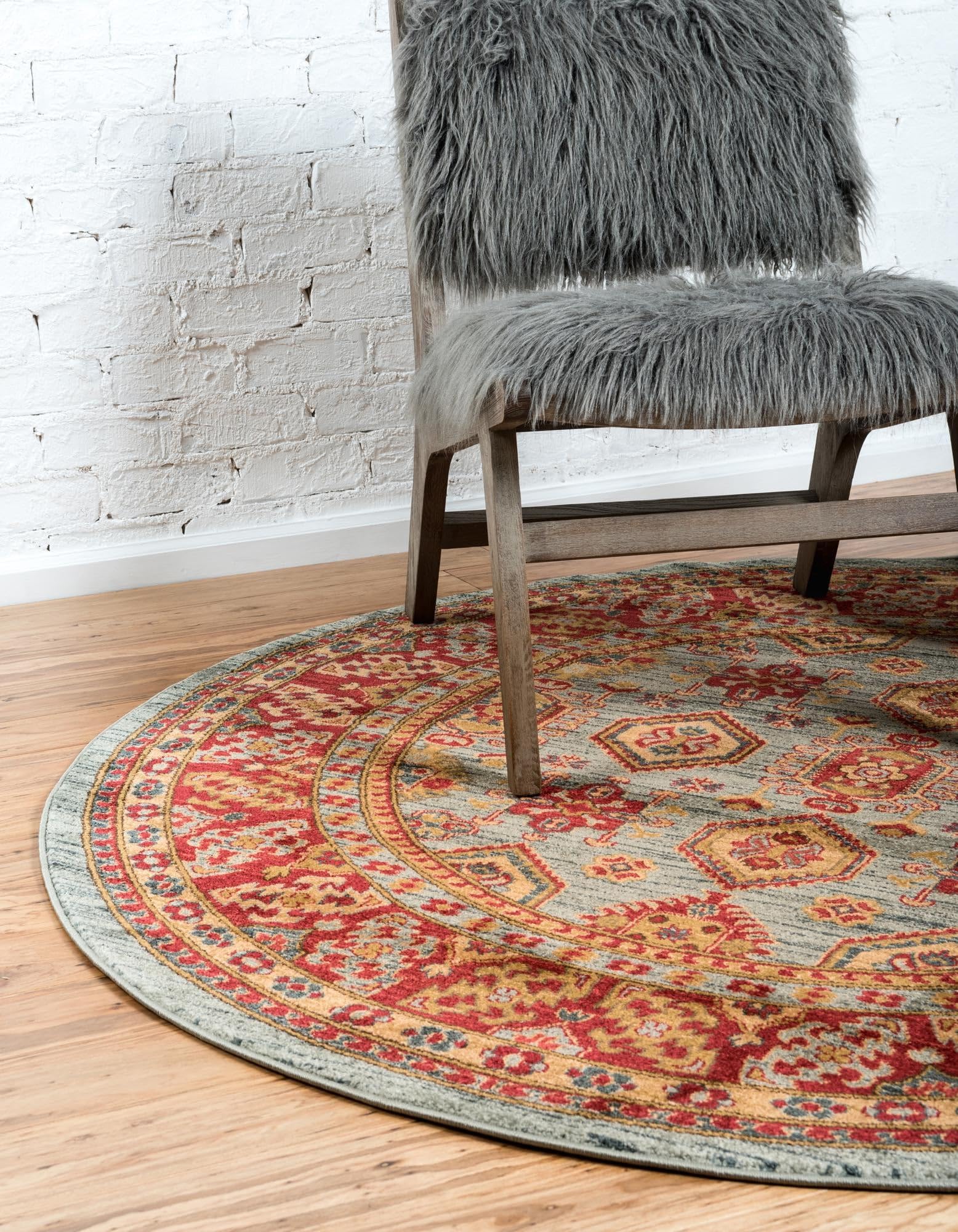 Unique Loom Sahand Collection 8' Round Area Rug - Soft Bohemian Style Light Blue & Light Brown Handmade Rug for Living Room, Bedroom, or Nursery Decor