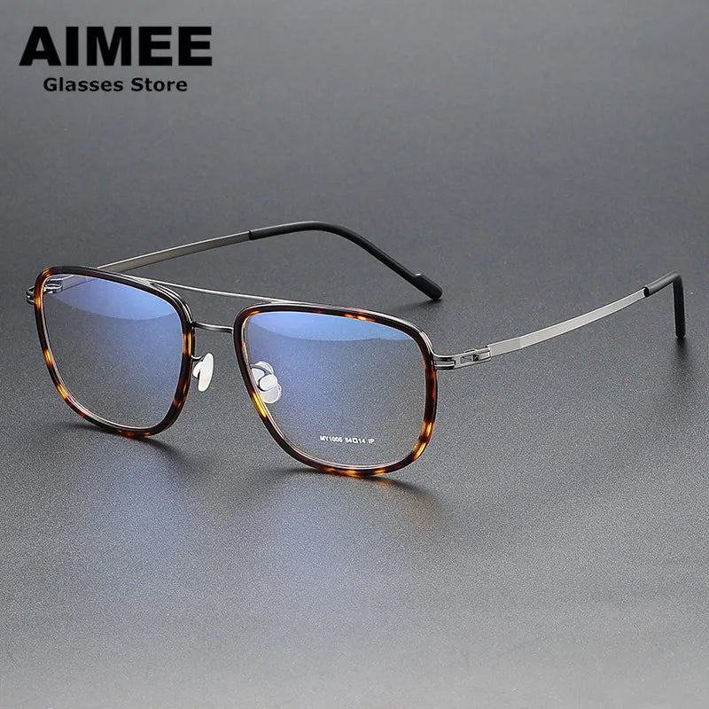 Aimee Unisex Full Rim Square Double Bridge Acetate Steel Eyeglasses 1315 - Stylish & Durable Frames for Men & Women - Perfect for Work, Reading & Fashion Accessories