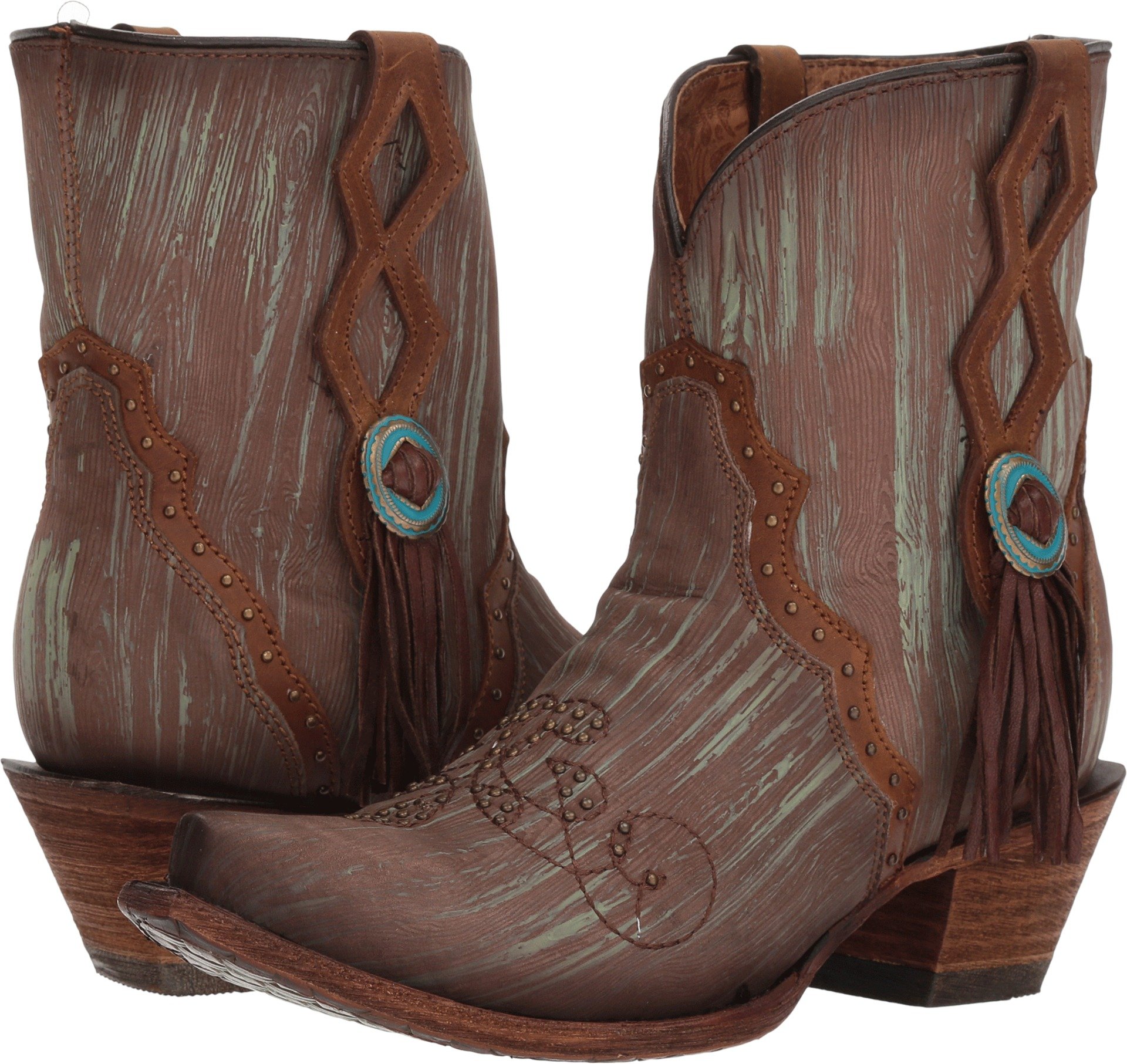 Women's Corral Short Boots in Turquoise & Brown - Stylish Cowgirl Boots for Western Fashion, Rodeo, and Country Dancing