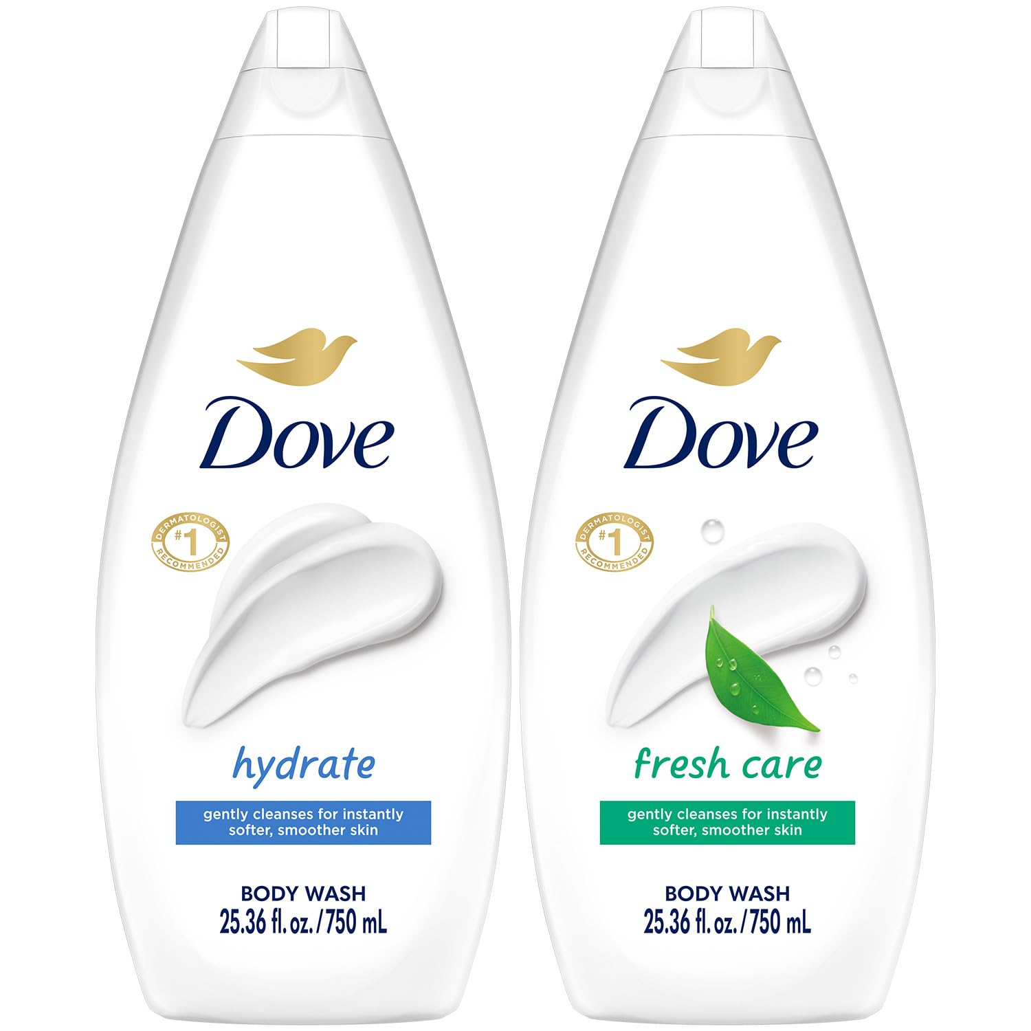 Dove Hydrating Body Wash & Fresh Care, 2-Pack Value Size (25.36 Oz Each) - Moisturizing Shower Gel for Smooth Soft Skin | Daily Shower Routine, Spa-Like Bath Experience, Gift for Her