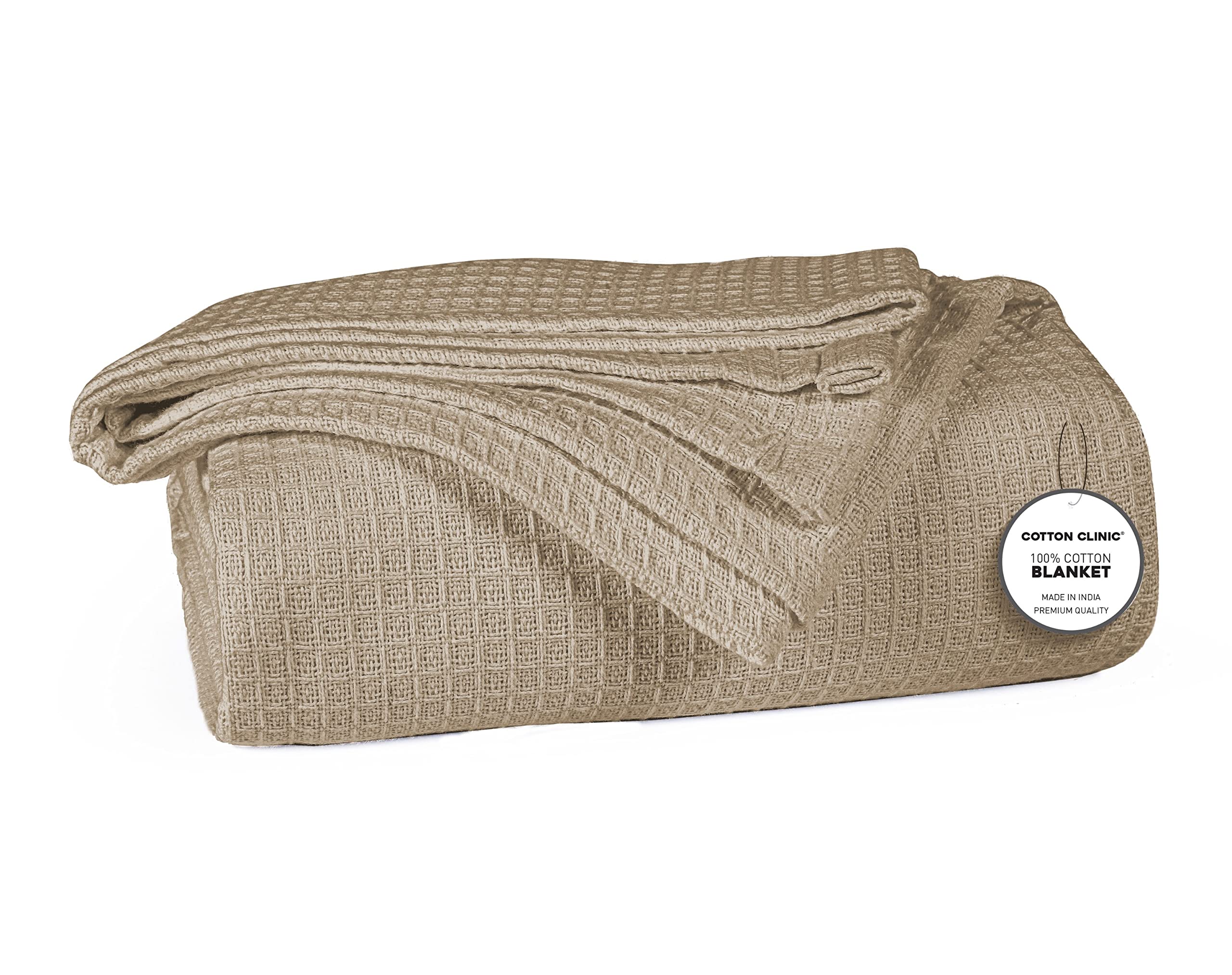100% Cotton King Size Thermal Blanket - Soft, Breathable Beige Bed Blanket for All Seasons | Perfect for Layering, Cozy Nights & Guest Bedrooms