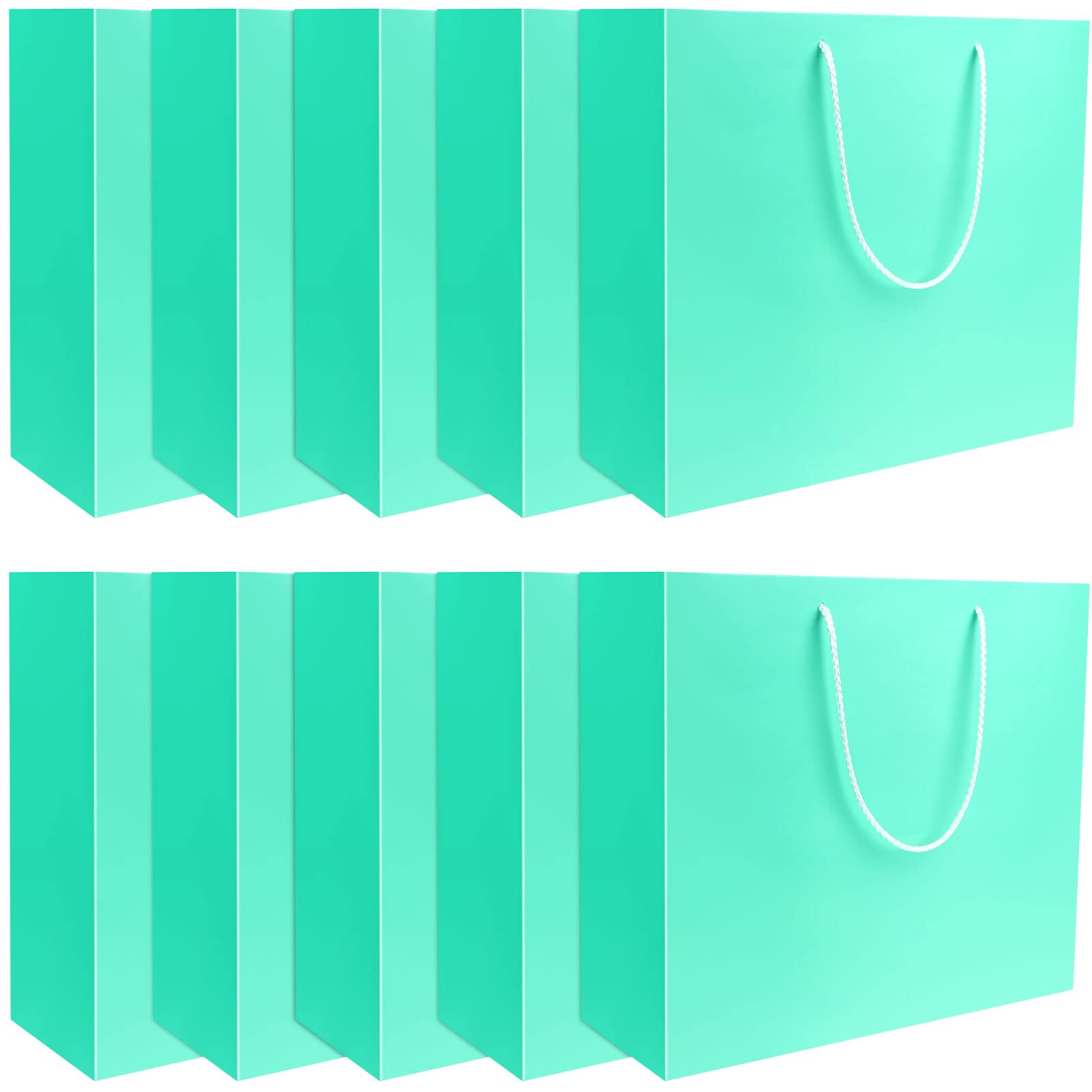 10 Pack Lake Blue Paper Gift Bags with Wide Handles - Heavy Duty Cardstock Shopping Bags for All Occasions (12.6