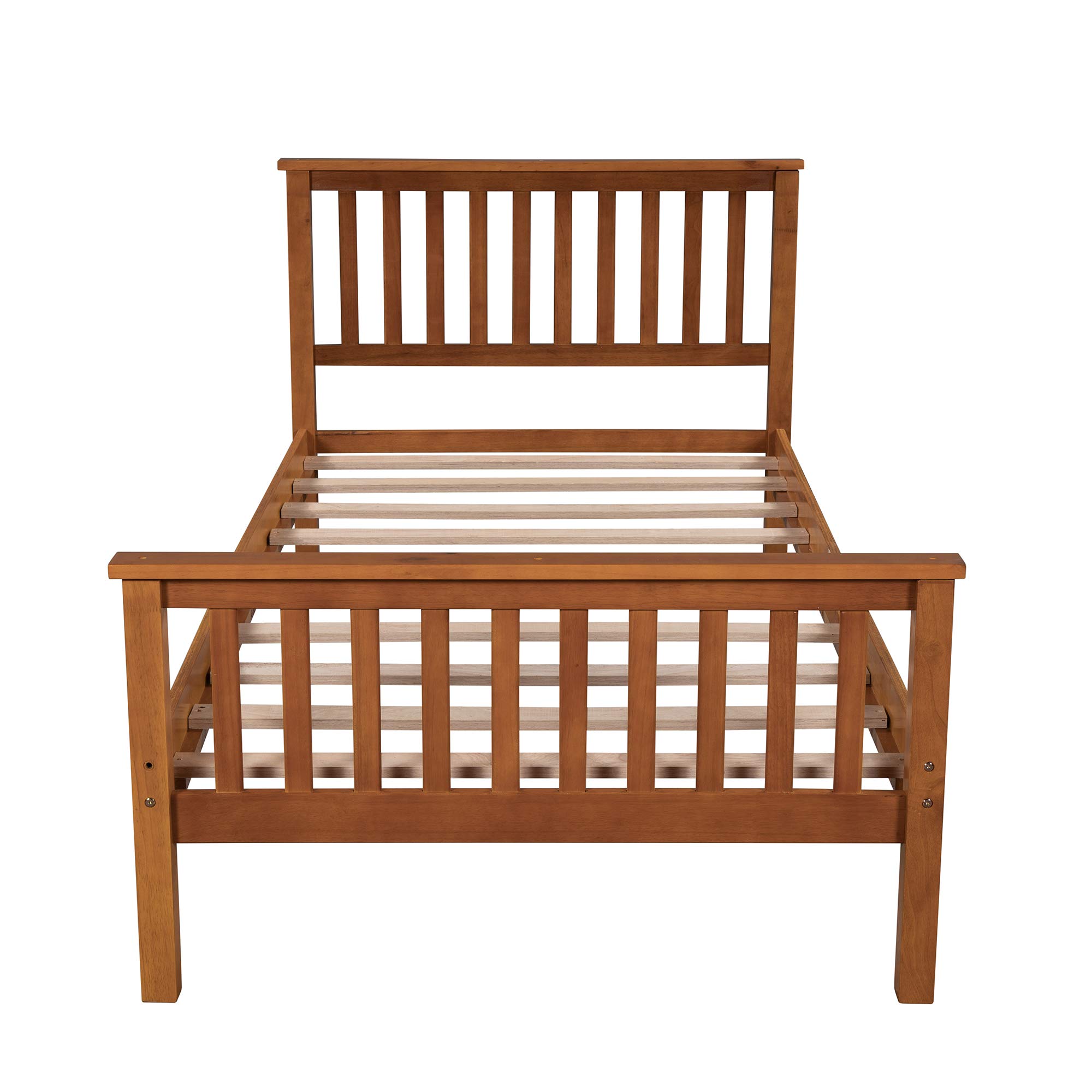 Harper & Bright Designs Solid Wood Twin Bed Frame with Headboard & Footboard - No Box Spring Needed, Sturdy Platform Bed for Kids & Teens - Perfect for Bedrooms, Guest Rooms & Dormitories (Oak Finish)