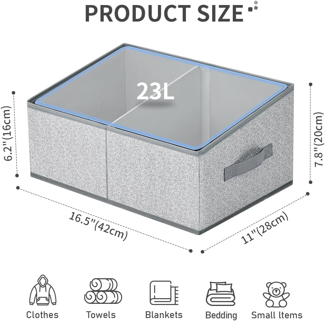 DIMJ Foldable Trapezoid Storage Bins - 4 Pack Closet Organizers with Handles & Dividers | Space-Saving Clothes, Toy & Home Organization Baskets for Bedroom, Living Room & Shelves | Perfect for Kids Room, Nursery & Closet Storage Solutions