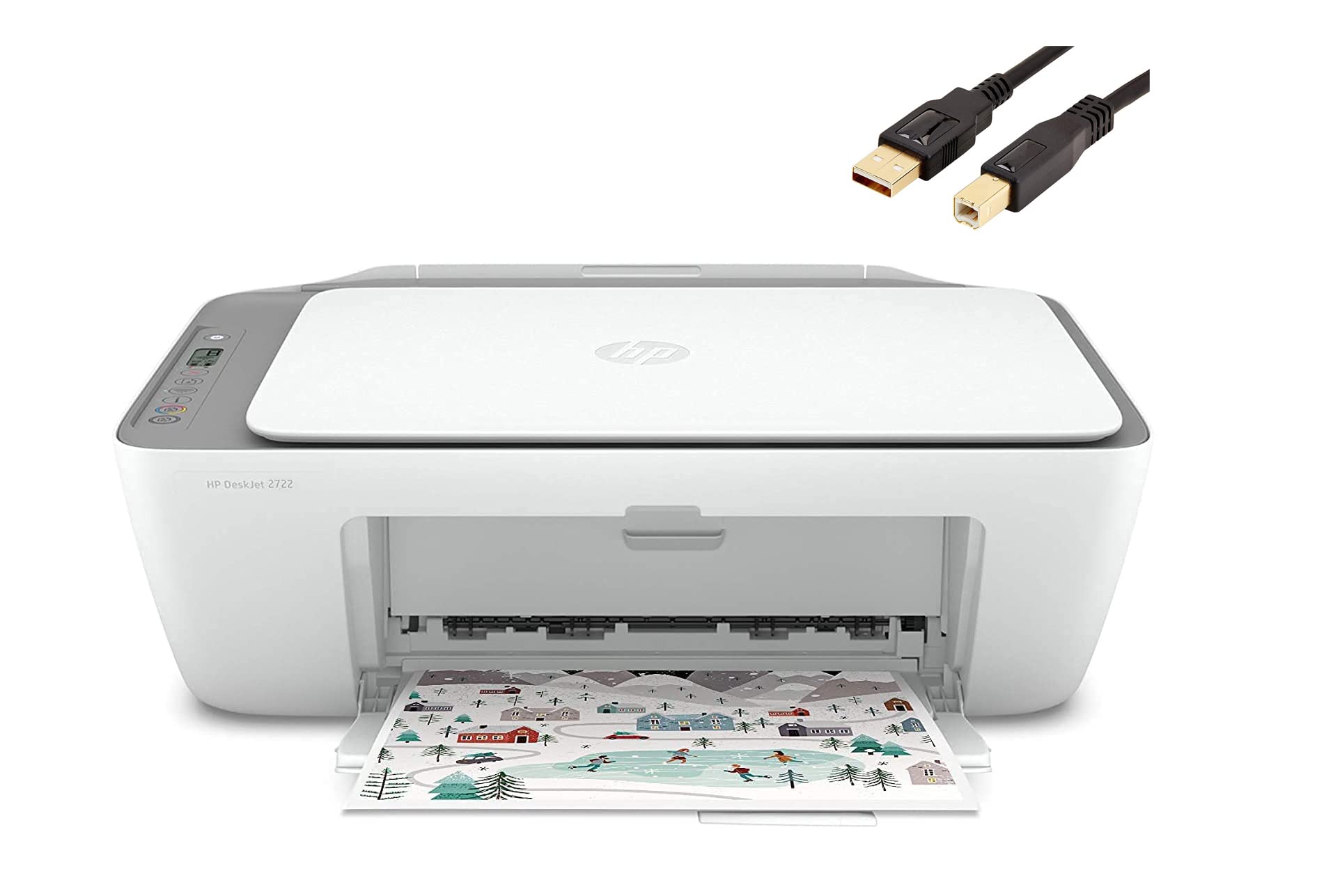 HP DeskJet 27 All-in-One Wireless Color Inkjet Printer with Print, Scan, Copy | 1200 x 1200 dpi High Resolution | Wi-Fi, Bluetooth & USB Connectivity | Icon LCD Display | Grey | Includes MTC Printer Cable - Perfect for Home Office, Small Business & Remote Work Printing Needs