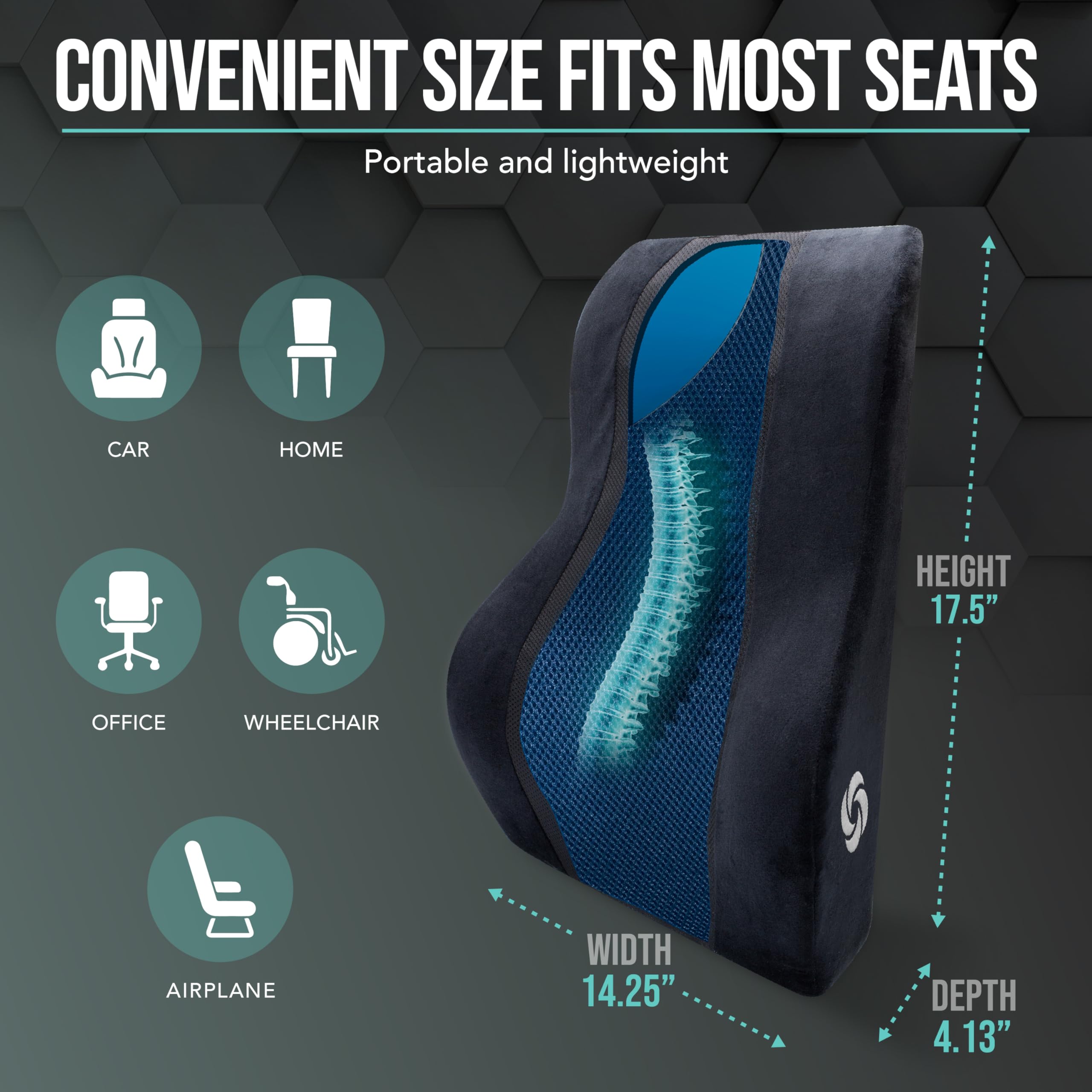 Samsonite Memory Foam Lumbar Support Pillow with Cooling Gel - Ergonomic Mid-Low Back Cushion for Office Chair & Car Seat - High Grade Orthopedic Comfort for Driving, Working & Travel - Relieves Lower Back Pain & Improves Posture