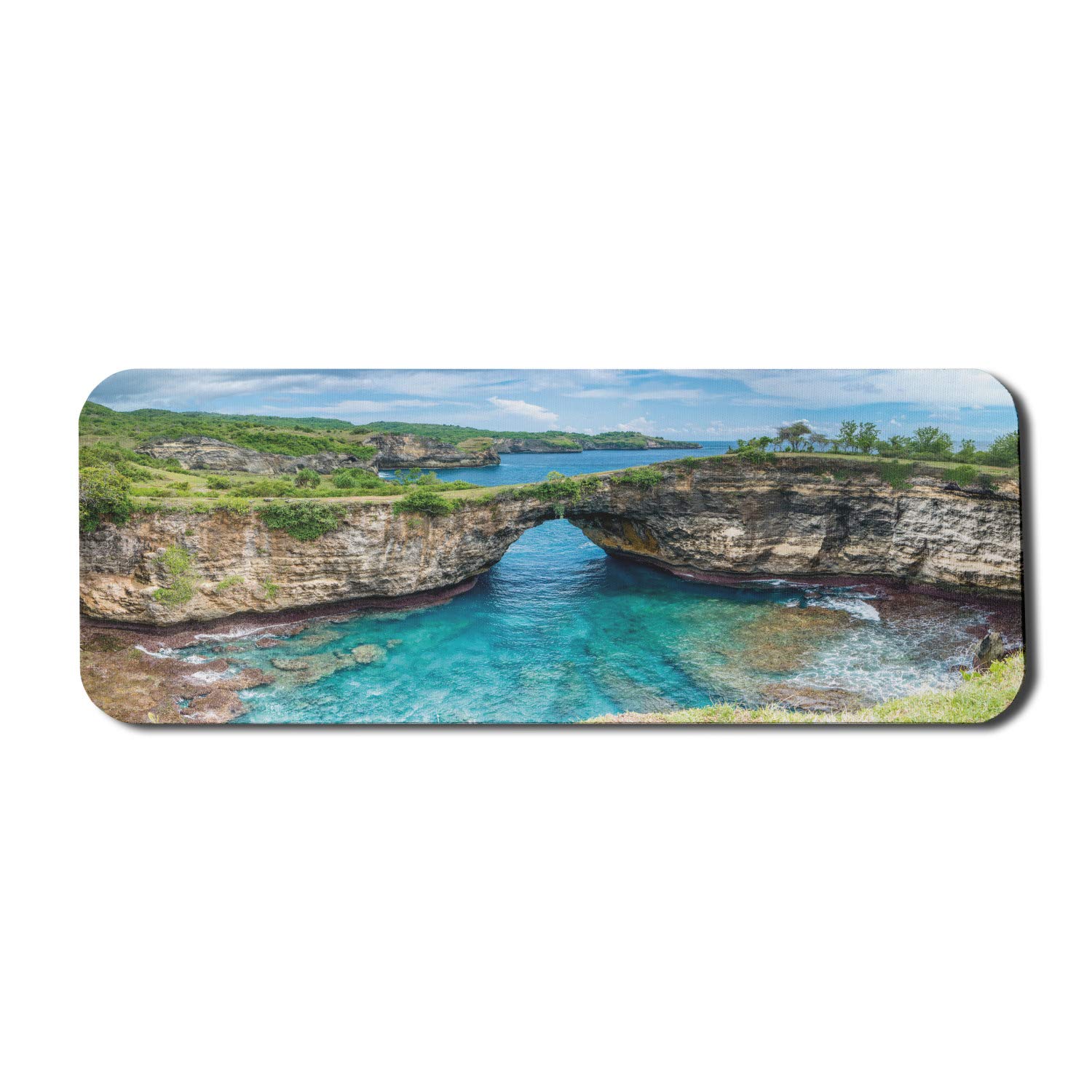 Ambesonne Non-Slip Large Gaming Mouse Pad 31x12 Inches - Colorful Rocky Coastline Landscape of Nusa Penida Indonesia - Durable Rubber Base Computer Mousepad for Office, Gaming & Home Use