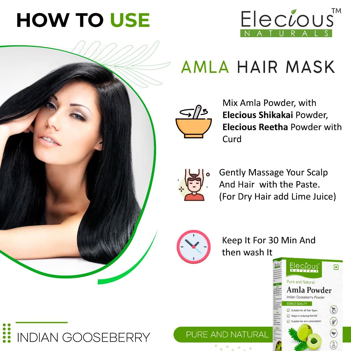 Elecious Naturals Amla Powder for Hair Growth & Skin Care - 250g | 100% Pure Indian Gooseberry Powder | No Preservatives, Dyes or Fragrance | Promotes Healthy Hair & Glowing Skin | Perfect for DIY Hair Masks, Face Scrubs & Ayurvedic Treatments