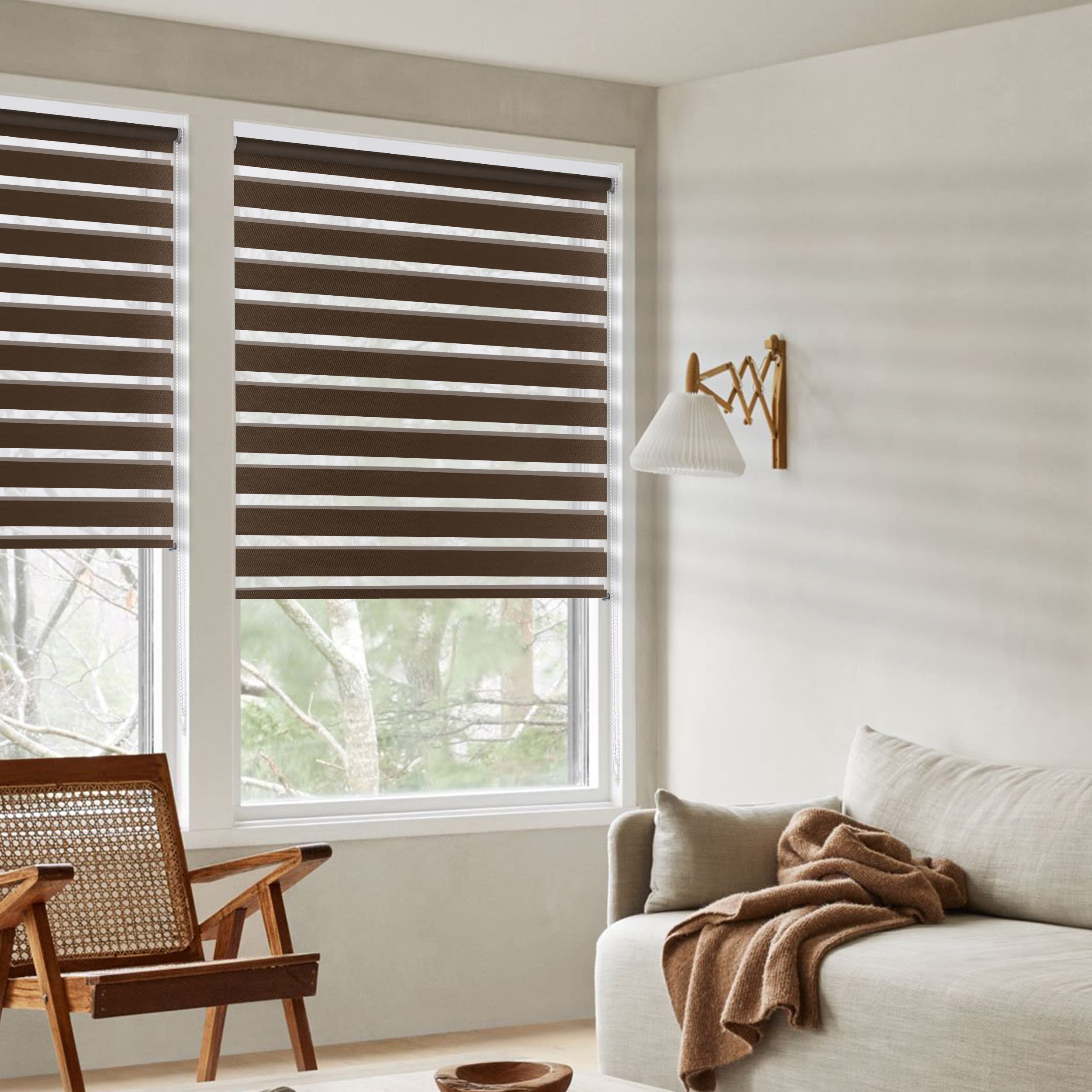 BERISSA Dual Layer Zebra Roller Blinds - Custom Size Window Shades for Light Control, Sheer & Privacy Options, Day & Night Use, Fits Windows ≥ 2