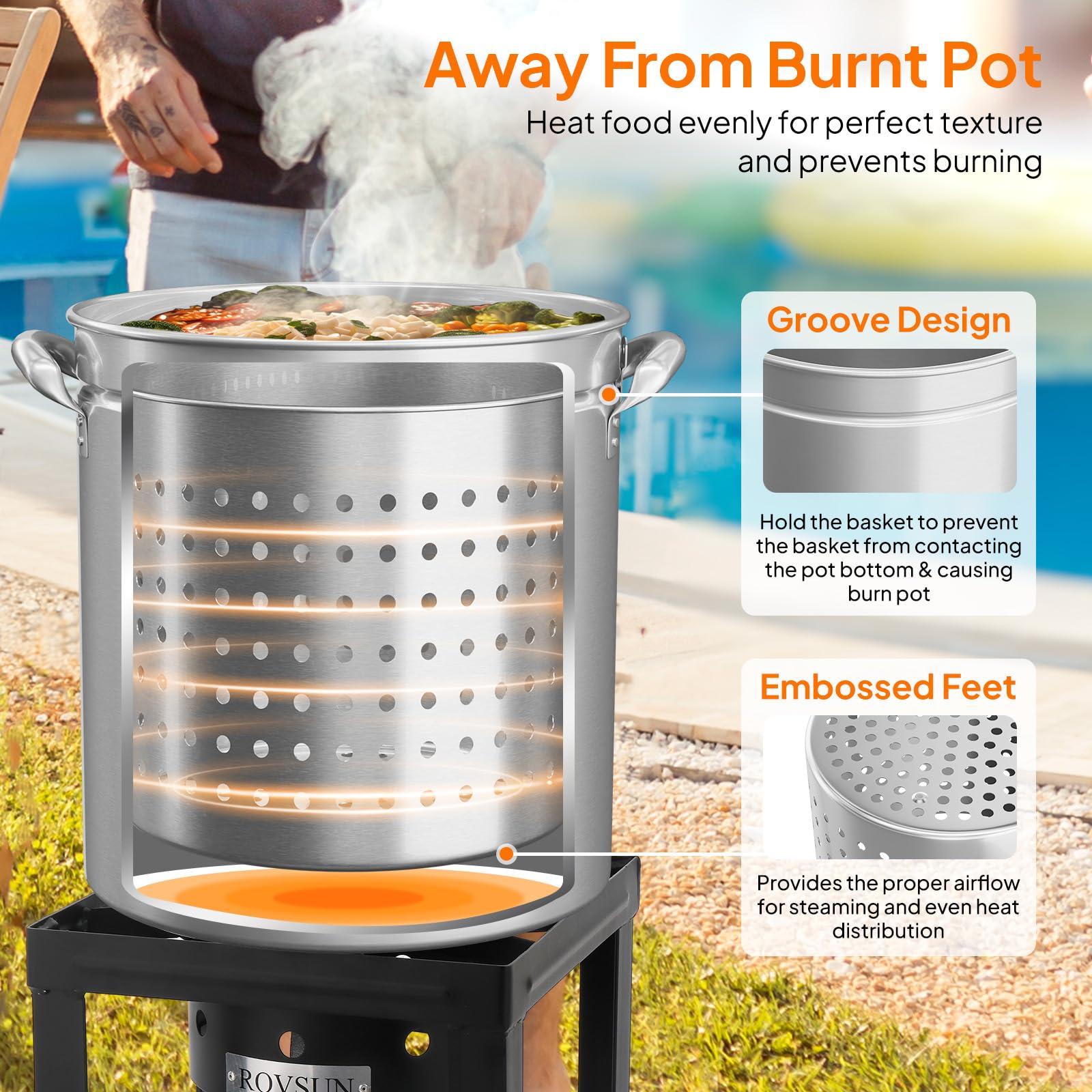 ROVSUN 36-Quart Stainless Steel Turkey Fryer & Seafood Boil Pot with Basket, Lid & Hook - Large Outdoor Cooking Stock Pot for Turkey, Crawfish, Crab, Lobster, Shrimp - Perfect for Backyard BBQs, Camping & Tailgating Parties