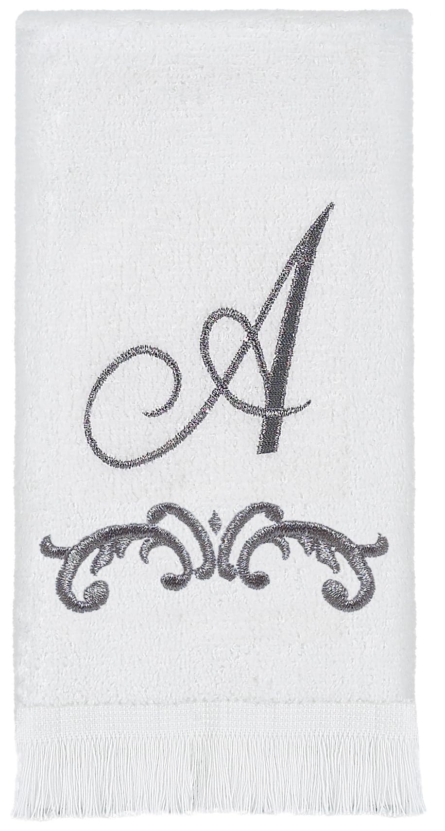 Avanti Linens - Premium Soft & Absorbent Cotton Fingertip Towel (Monogram Collection, Initial A) - White Bathroom Hand Towel for Guest Bath, Powder Room & Spa Decor