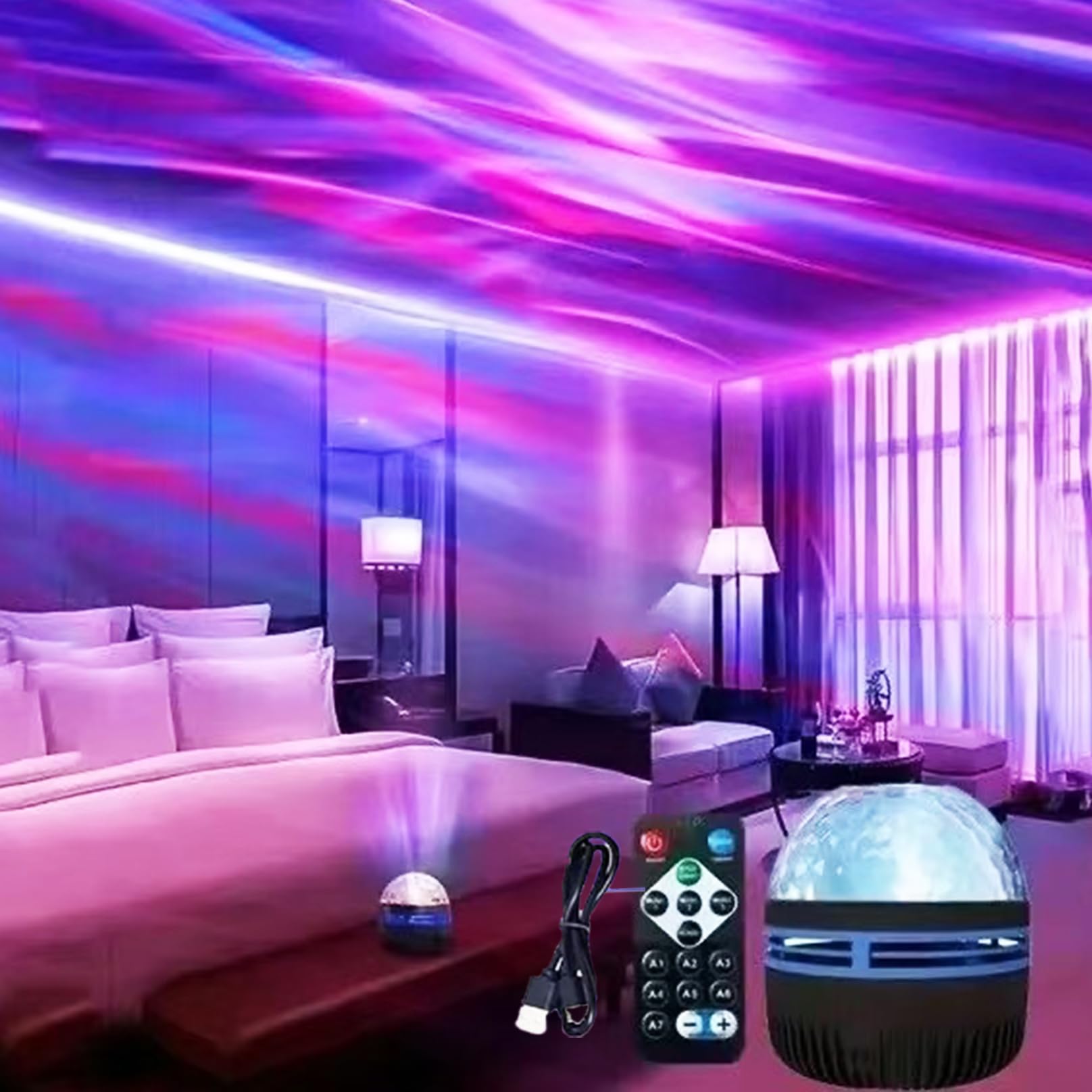 2-in-1 Northern Lights & Aurora Borealis Projector with Ocean Wave Sounds - 14 Color Changing LED Starry Sky Night Light for Bedroom, Nursery, Yoga Meditation - Perfect Home Decor Gift for Christmas, Birthday & Relaxation