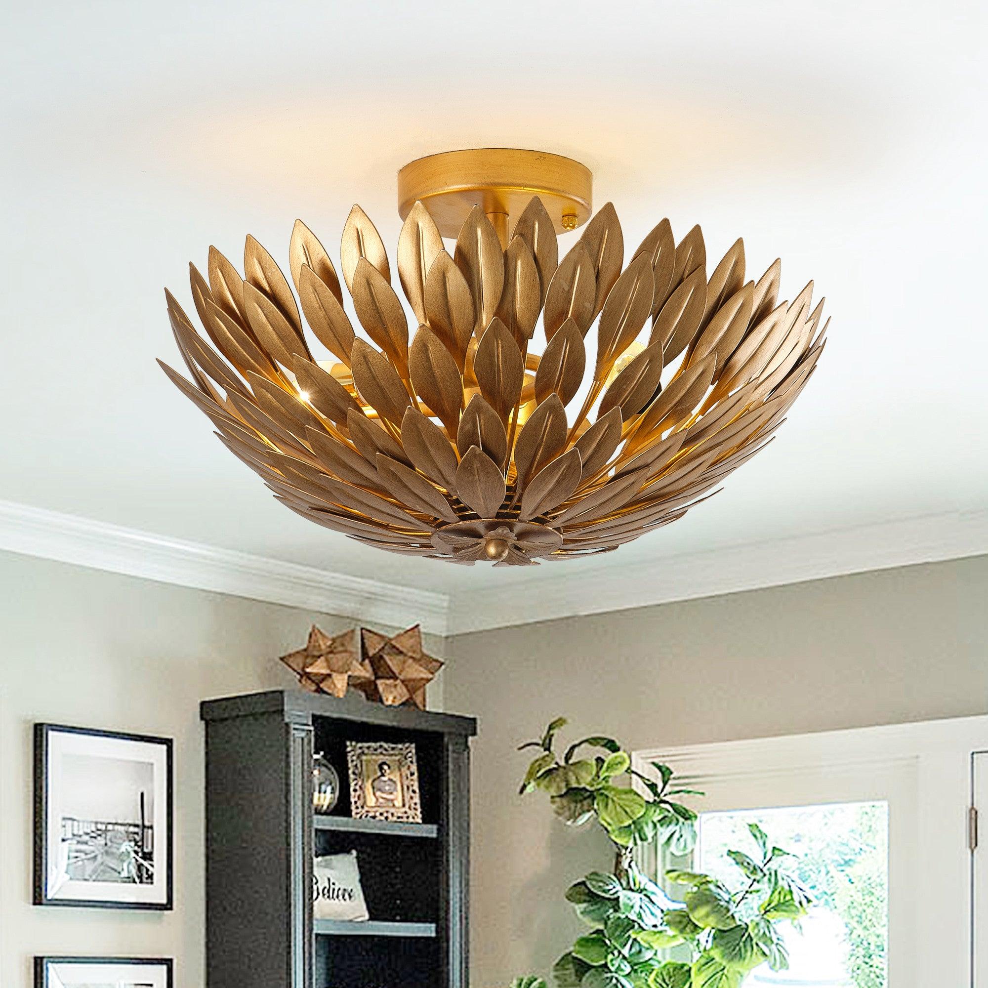 16 Inch 3-Light Farmhouse Golden Semi-Flush Mount Ceiling Light Fixture - Perfect for Kitchen, Dining Room, and Bedroom Lighting