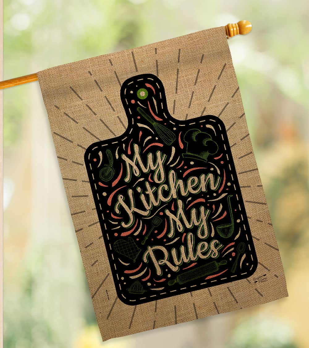 My Kitchen Rules Double-Sided House Flag Set - Sweet Life Expression with Hope, Love & Wisdom - USA Made Outdoor Garden Yard Banner for Positive Home Decor & Gift Giving