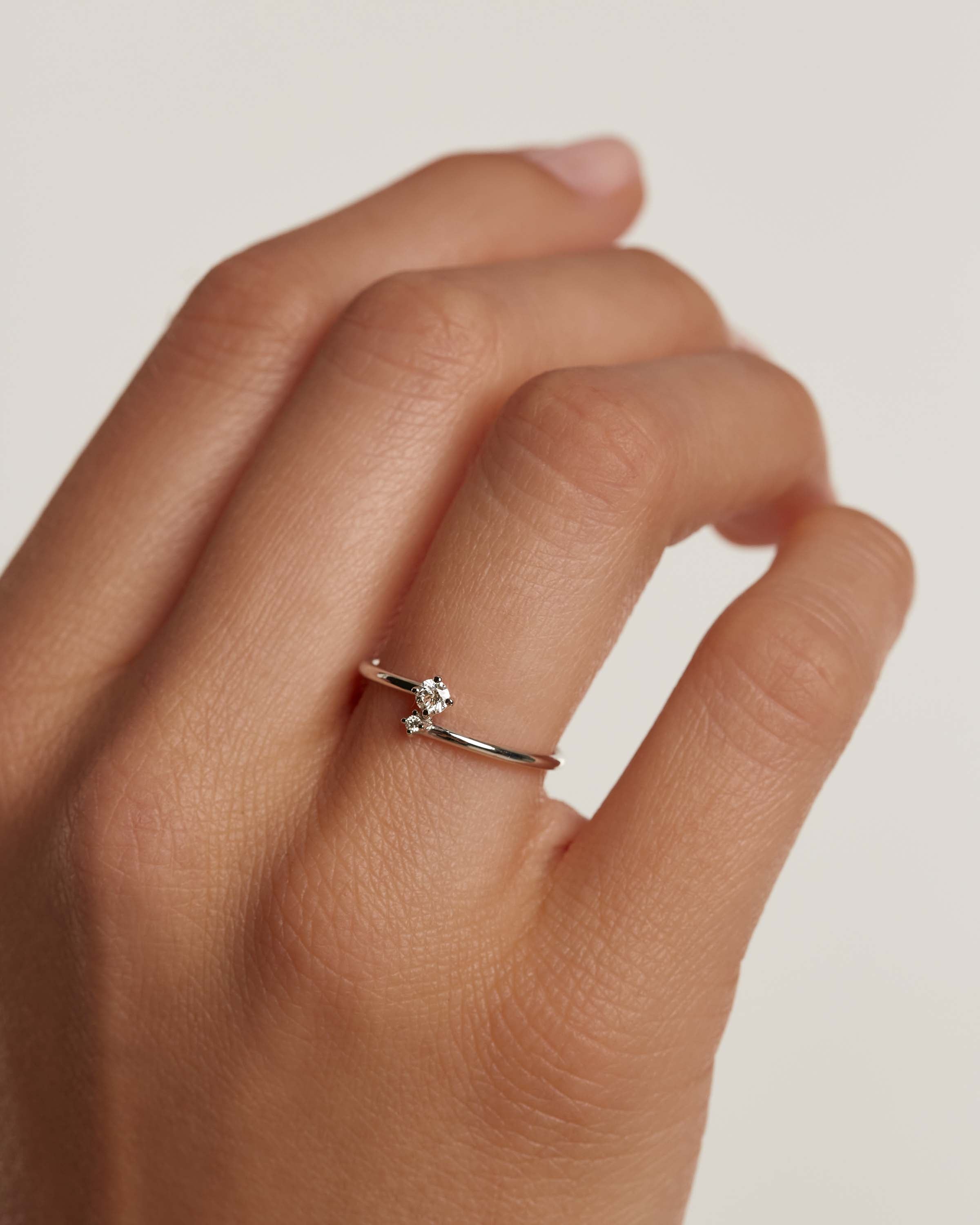 Exquisite Diamond & White Gold Duo Ring for Women – Elegant Stackable Wedding Band, Anniversary Gift for Her – Perfect for Engagements, Proposals & Special Occasions