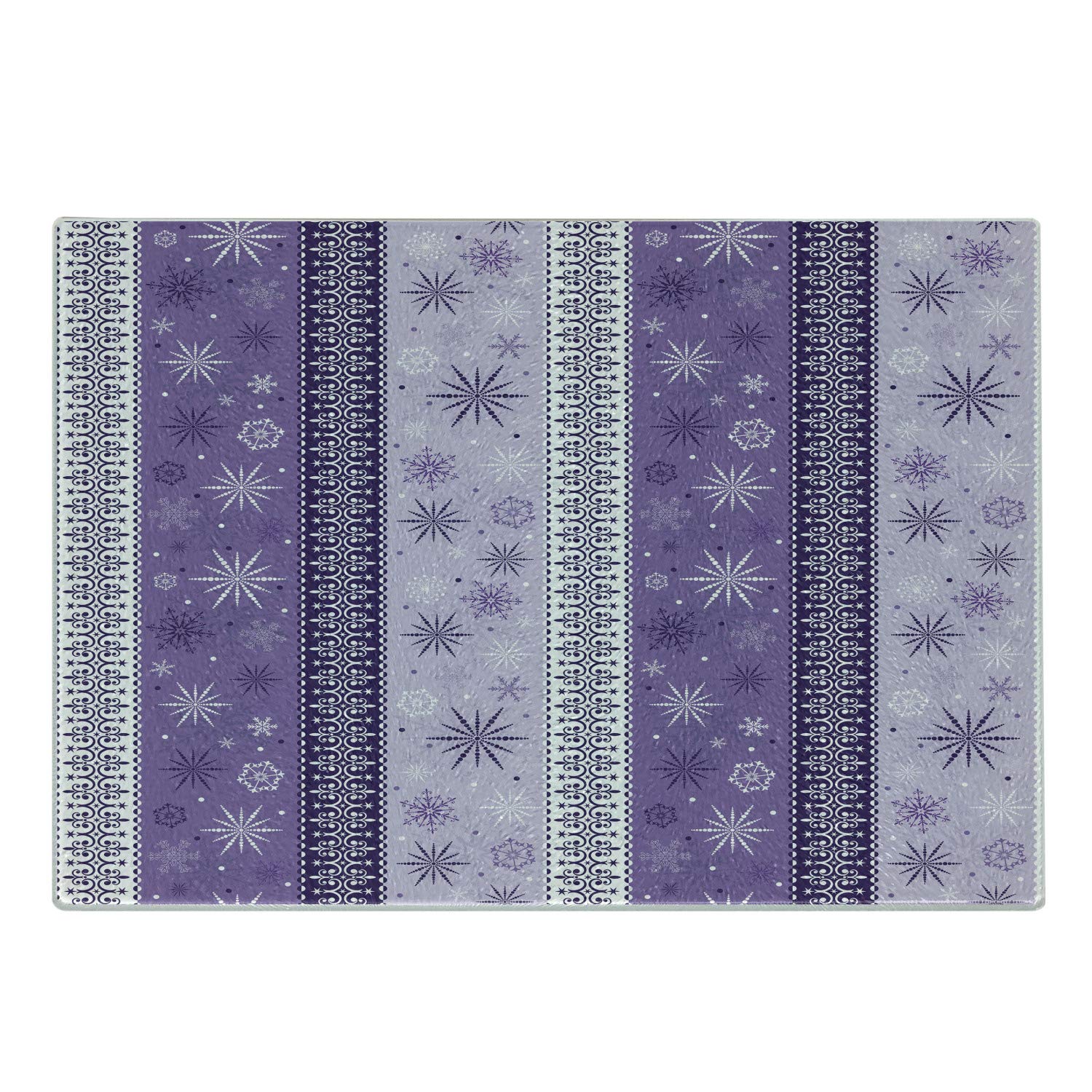 Ambesonne Ethnic Christmas Snowflakes Cutting Board - Exotic Boho Inspired Noel Print Tempered Glass - Decorative Serving Board for Kitchen, Small Size in Lavender Violet and White - Perfect for Holiday Entertaining, Cheese Platters & Gift Giving