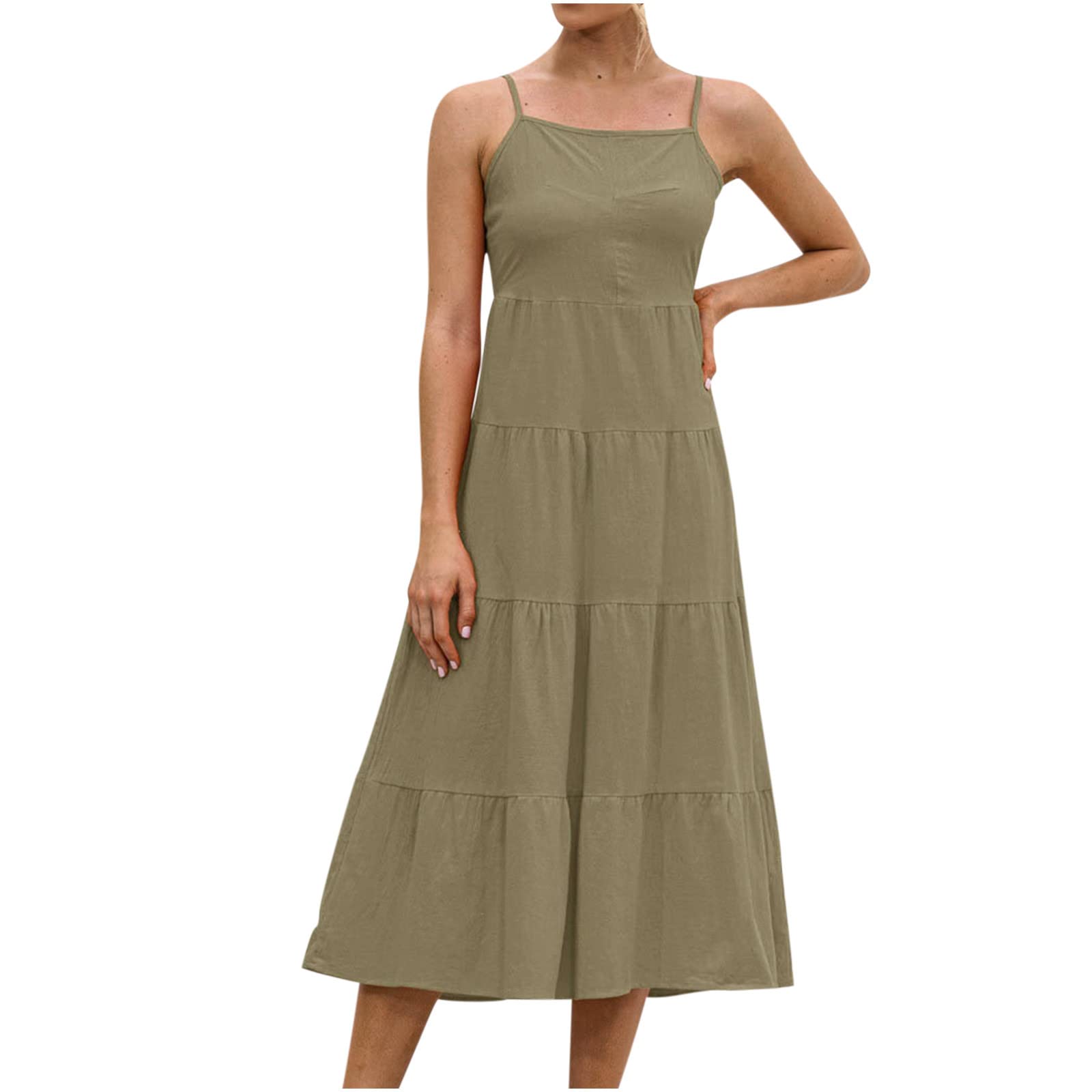 Women's Summer Sundresses 2024 - Casual Square Neck Sling Open Back Lace Slim Fit Maxi Dress | Solid & Plaid Print Beach Cover Up | Loose Waist Long Dress for Vacation, Pool Party & Outdoor Activities