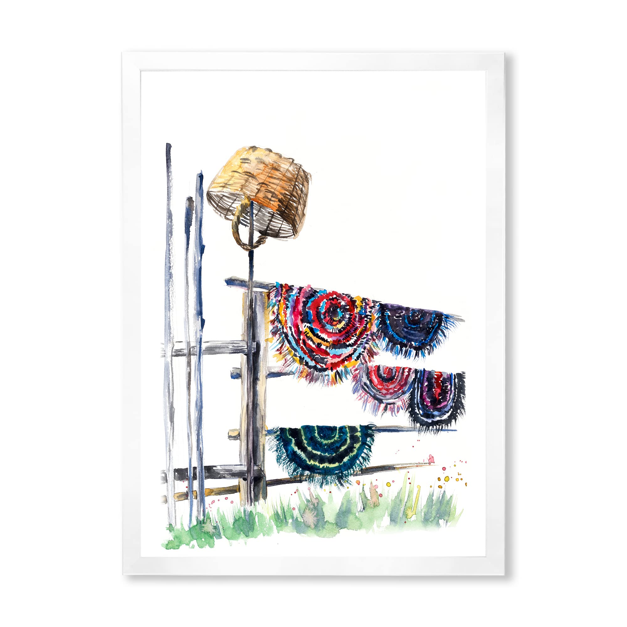 Russian Rugs on Clothesline - Vintage Global Inspired Framed Wall Art Decor for Living Room, Bedroom & Office