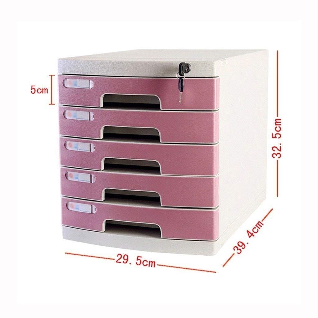 LEYT 5-Layer Flat File Cabinet with Lock & Label - Medium Size Office Storage Organizer for Documents, Files & Office Supplies in Pink | Perfect for Home Office, School & Workplace Organization