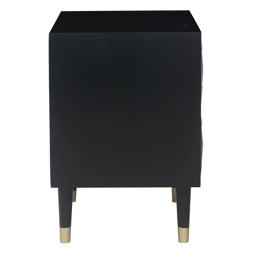 Modern Black Wooden Nightstand with Two Drawers and Geometric Texture - Perfect for Bedroom, Living Room, or Office Storage