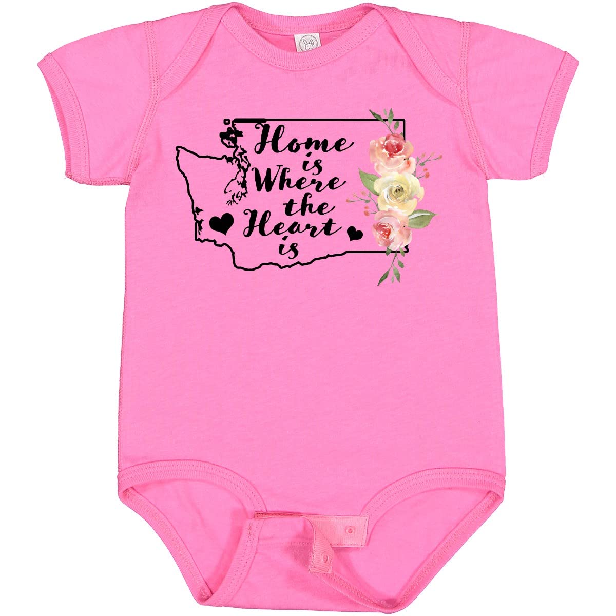 Inktastic Washington Home is Where The Heart is Watercolor Baby Bodysuit - Soft Cotton Onesie for Newborns, Infants & Toddlers - Perfect for Family Photos, Holidays & Everyday Wear