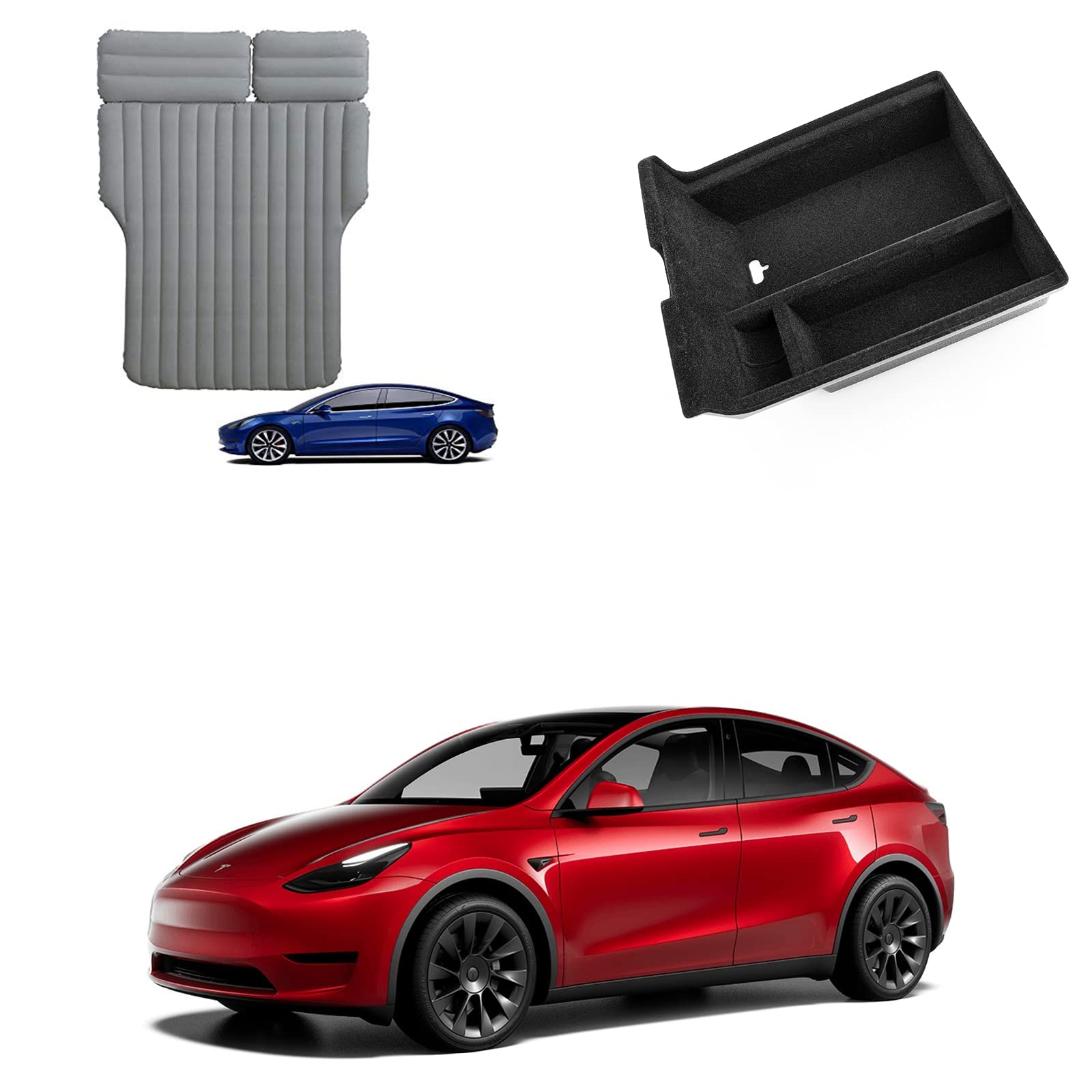 Tesla Model Y & Model 3 Air Mattress for Camping - Portable Inflatable Bed & Center Console Organizer Accessories (2021-2022) | Perfect for Road Trips, Camping & Car Sleeping