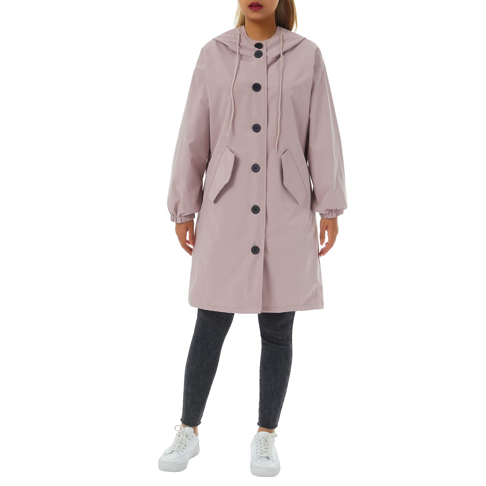 Women's Hooded Trench Coat - Single Breasted Long Overcoat with Pockets | Windproof Pea Coat for Casual Wear | Perfect for Fall, Winter & Office Commute