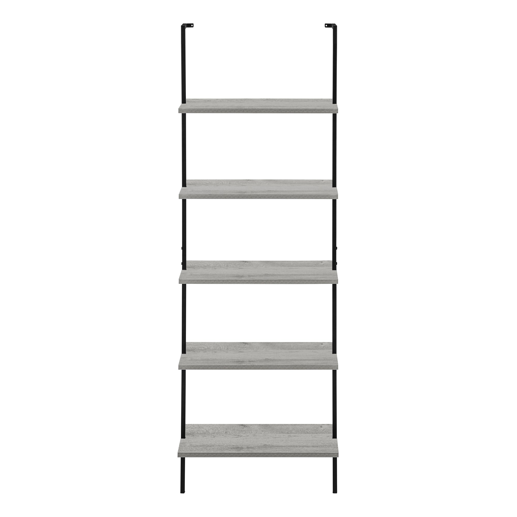 72-Inch Tall Grey & Black Metal Ladder Bookcase - Space-Saving Bookshelf for Home Office, Living Room, or Bedroom Storage