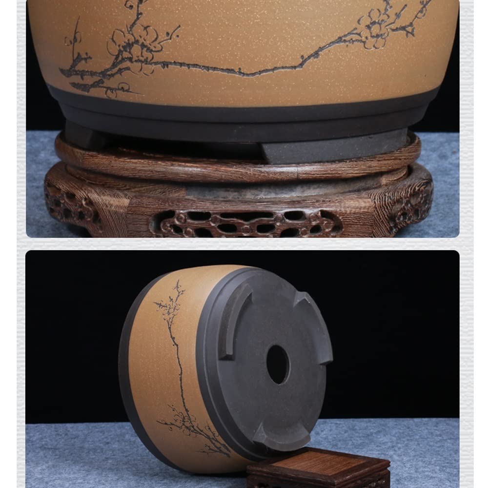 Round Purple Sand Ceramic Flower Pot for Succulents & Bonsai Plants - Chinese Style Handcrafted Planter with Drainage Hole - Perfect for Home Decor, Office Desk, and Garden Display