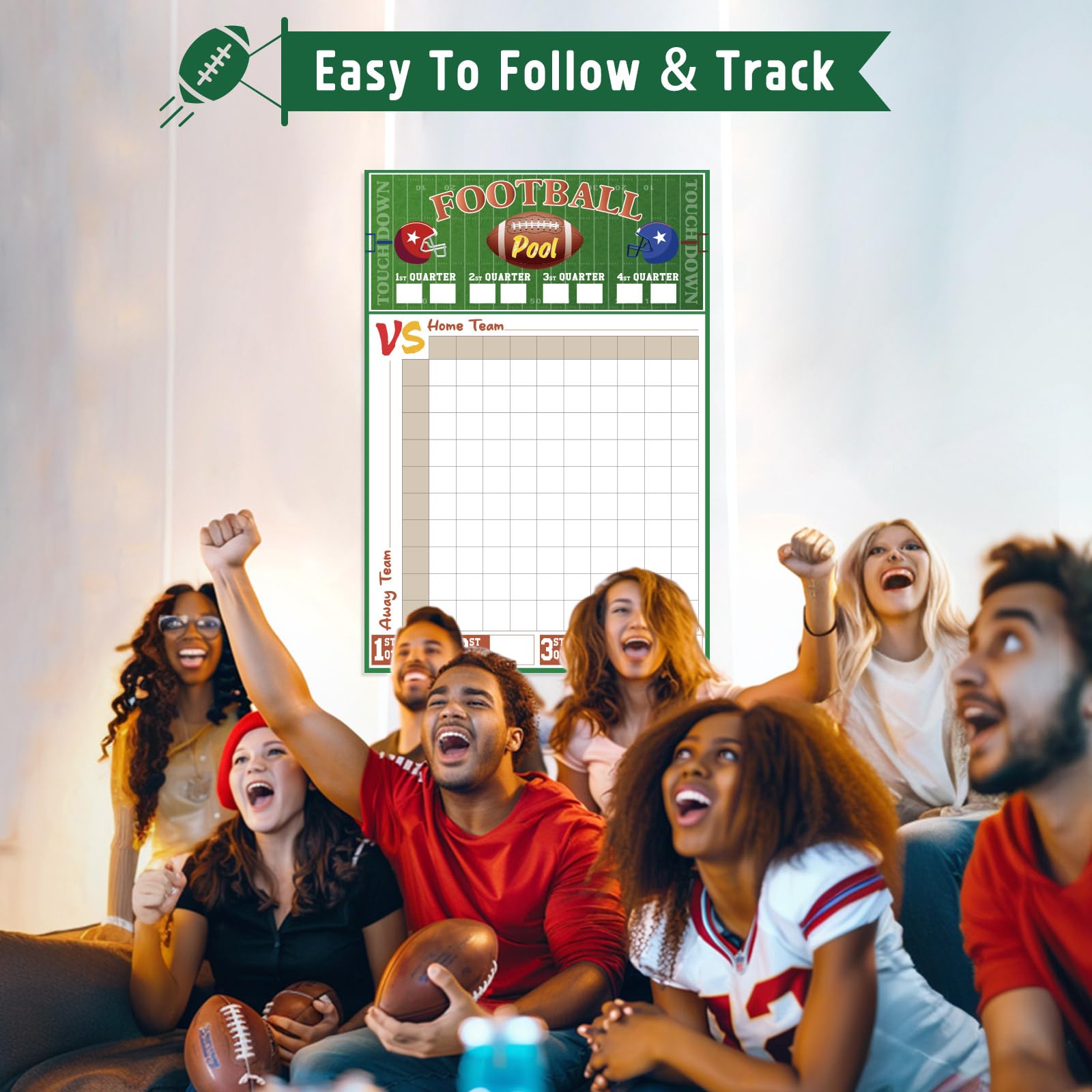 2 Pcs Football Pool Poster, 19‘' x 27.77'' Football Squares Board 100 Grids, Large Football Pool Squares Poster for Super Bowl, Tailgate Parties, Office Pools & Game Day Decorations – Big Football Game Party Supplies 2025
